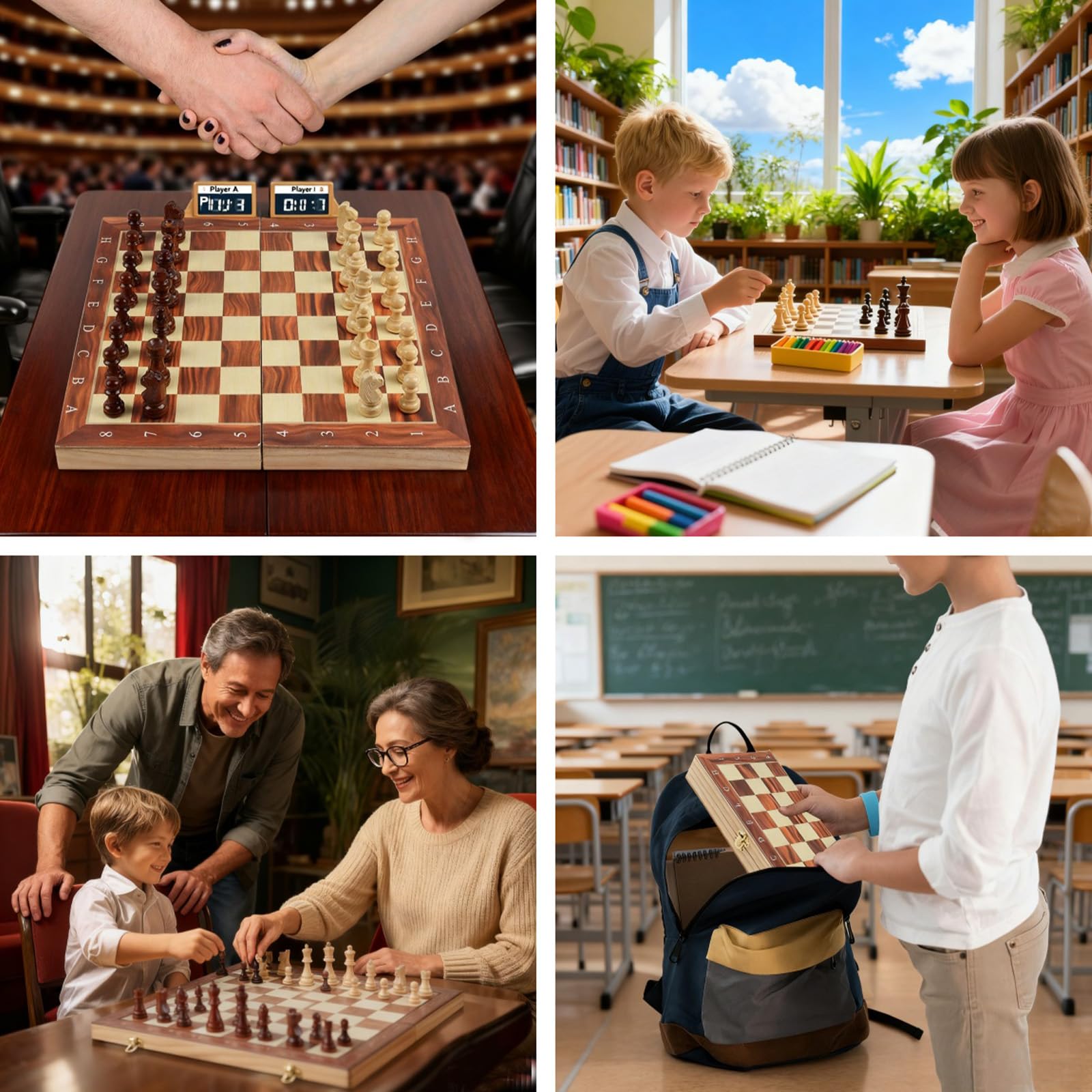 Magnetic Chess Set Luxury for Adults Kids,29×29cm Portable Folding Travel Chess Set Magnetic Wooden Chess Board Game,Handmade 32 Chess Pieces - Image 4