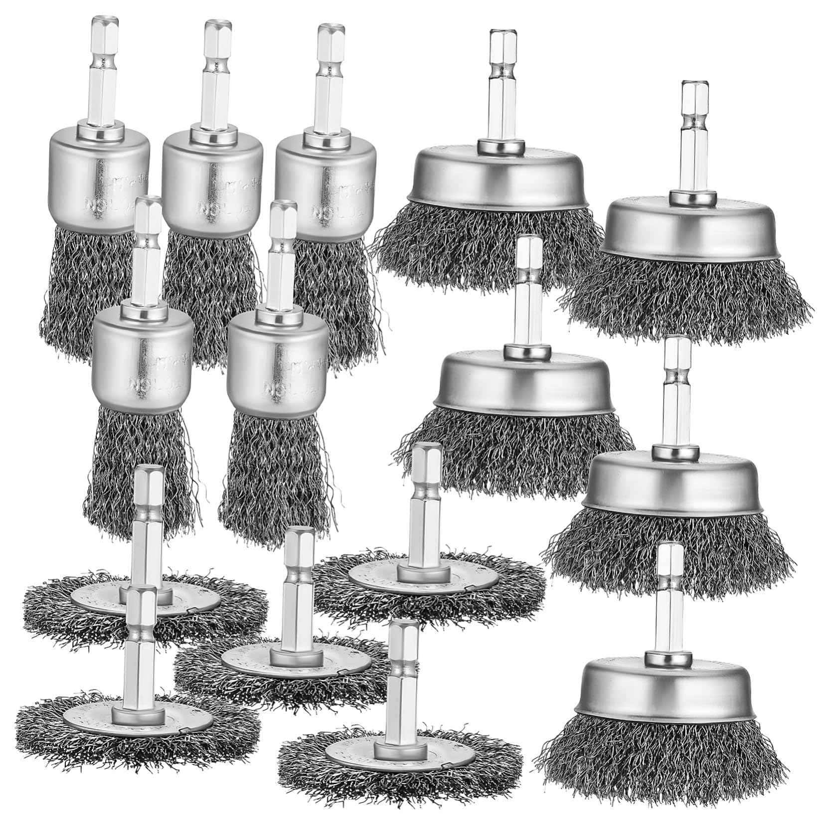 15pièces Lot De Brosses Métalliques Rondes Acier Pour Perceuse Pour Nettoyage Polissage De Métaux