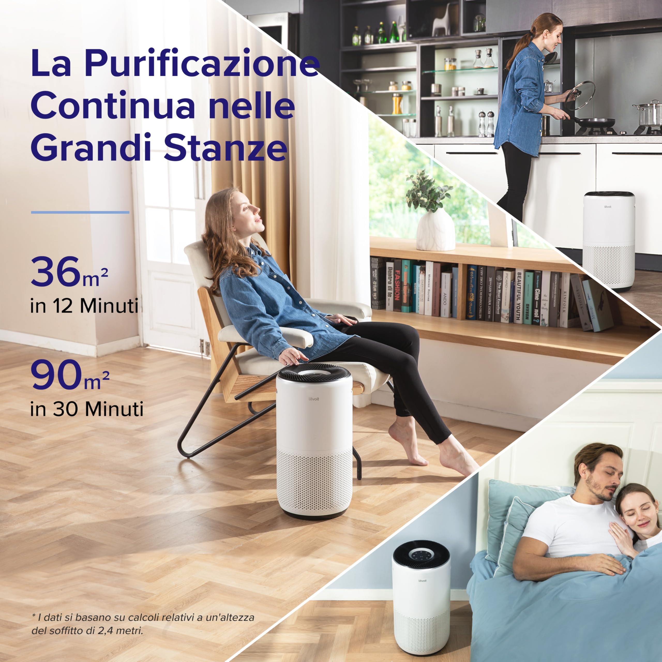 LEVOIT Purificatore d'Aria Smart con APP e ALEXA, Depuratore CADR 433m³/h fino a 90m², 27 dB Silenziosa, Display PM2.5, Filtro HEPA, Elimina 99.97% di Allergi Polline Polvere Odori per Casa