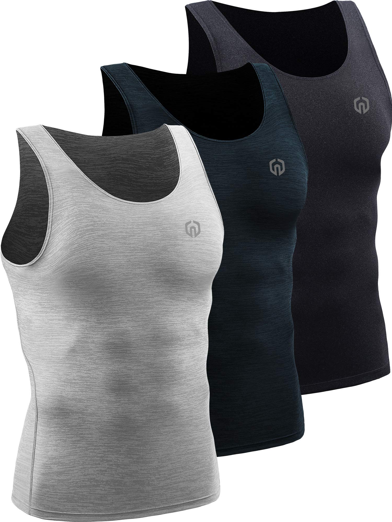NELEUSMen's 3 Pack Athletic Compression Under Base Layer Sport Tank Top