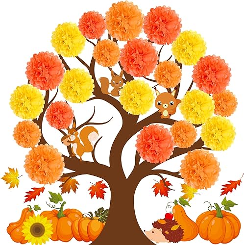 Juego de tablones de anuncios de árbol de primavera para aula, recortes de árbol verde 3D de primavera con pompones de papel, cortes de papel para