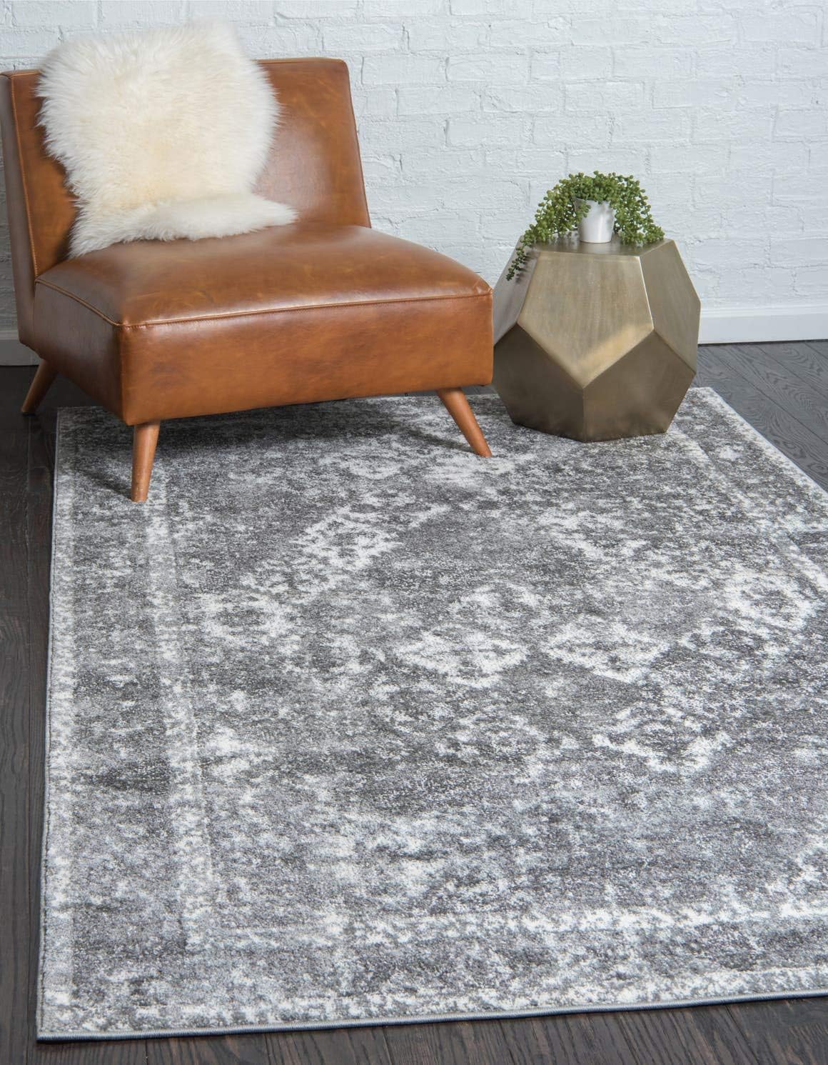 Unique Loom Rosso Collection Vintage, Traditional, Bohemian, Geometric, Distressed, Southwestern Area Rug (2' 0 x 3' 0 Rectangular, Gray/Ivory)