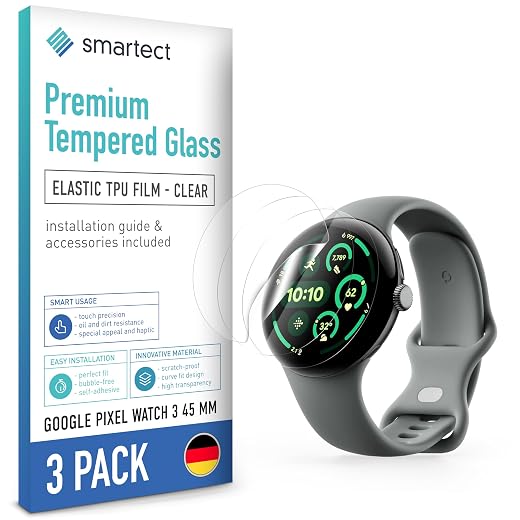 smartect TPU Pellicola Protettiva [3 Pezzi, Clear] compatibile con Google Pixel Watch 3 45 mm, Copre l'intero Display, Proteggi Schermo Anti-Bolle, Anti-Impronte