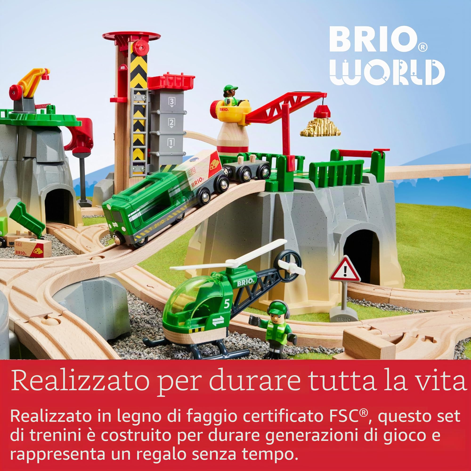 BRIO World 36010 Mountain Freight Set Deluxe - Divertimento ferroviario su più livelli con tanti accessori