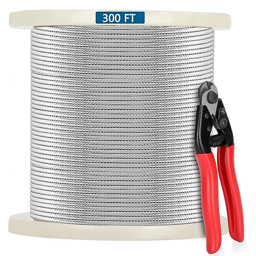 Cuerda de alambre de acero inoxidable T316 de 18 pulgadas, cable de avión de 300 pies con un cortador, cable de alambre de avión para barandillas,