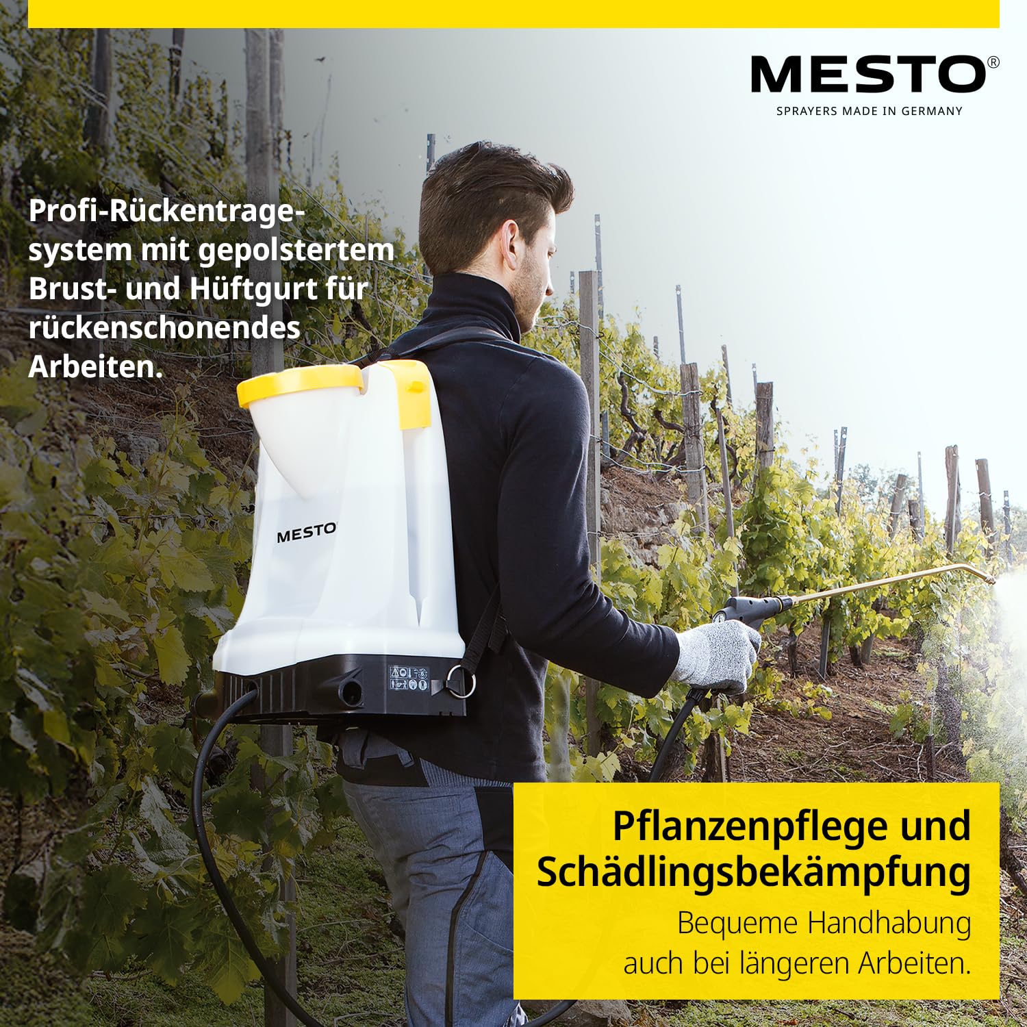 MESTO RS125 Rückenspritze 12 L Set inkl. Spritzschirm | Gartenspritze mit 6 bar Druck | Unkrautspritze Garten | mit ergonomischen Abstellventil & Kontrollmanometer | FPM-Dichtungen | Rückensprühgerät