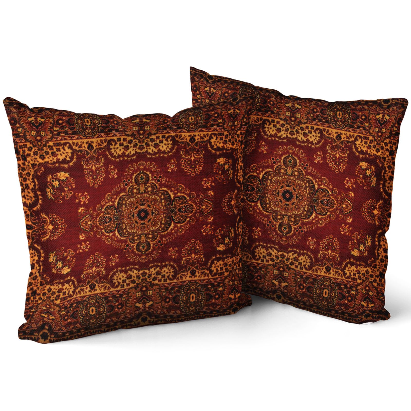 Red Gold Boho Pillow Covers 20x20 Inch Bohemian Vintage Retro Rug Carpet Decorative Pillow Cases Set of 2 Antique Tapestry Rustic Retro Throw Pillows Farmhouse Home Decor For Cushion Sofa Couch — image 1