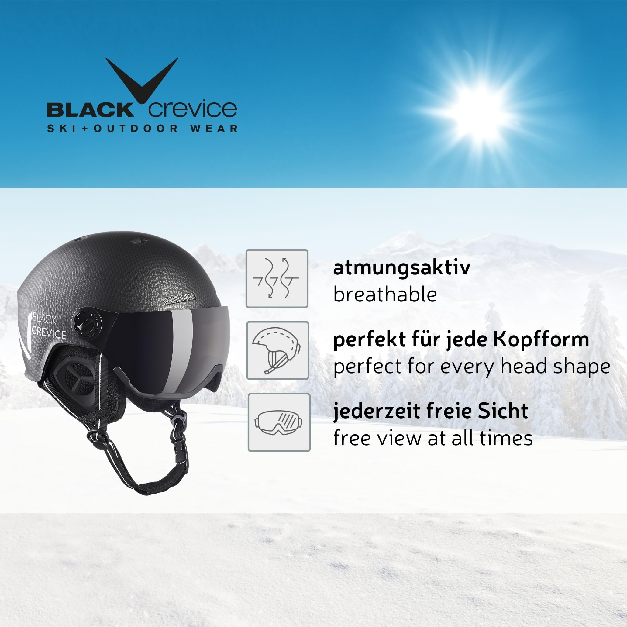 BLACK CREVICE Casco da sci Kaprun I Casco da sci con visiera stile pilota in diversi colori I Casco da sci uomo & donna I Casco da snowboard unisex I Casco da sci traspirante I Regolabile