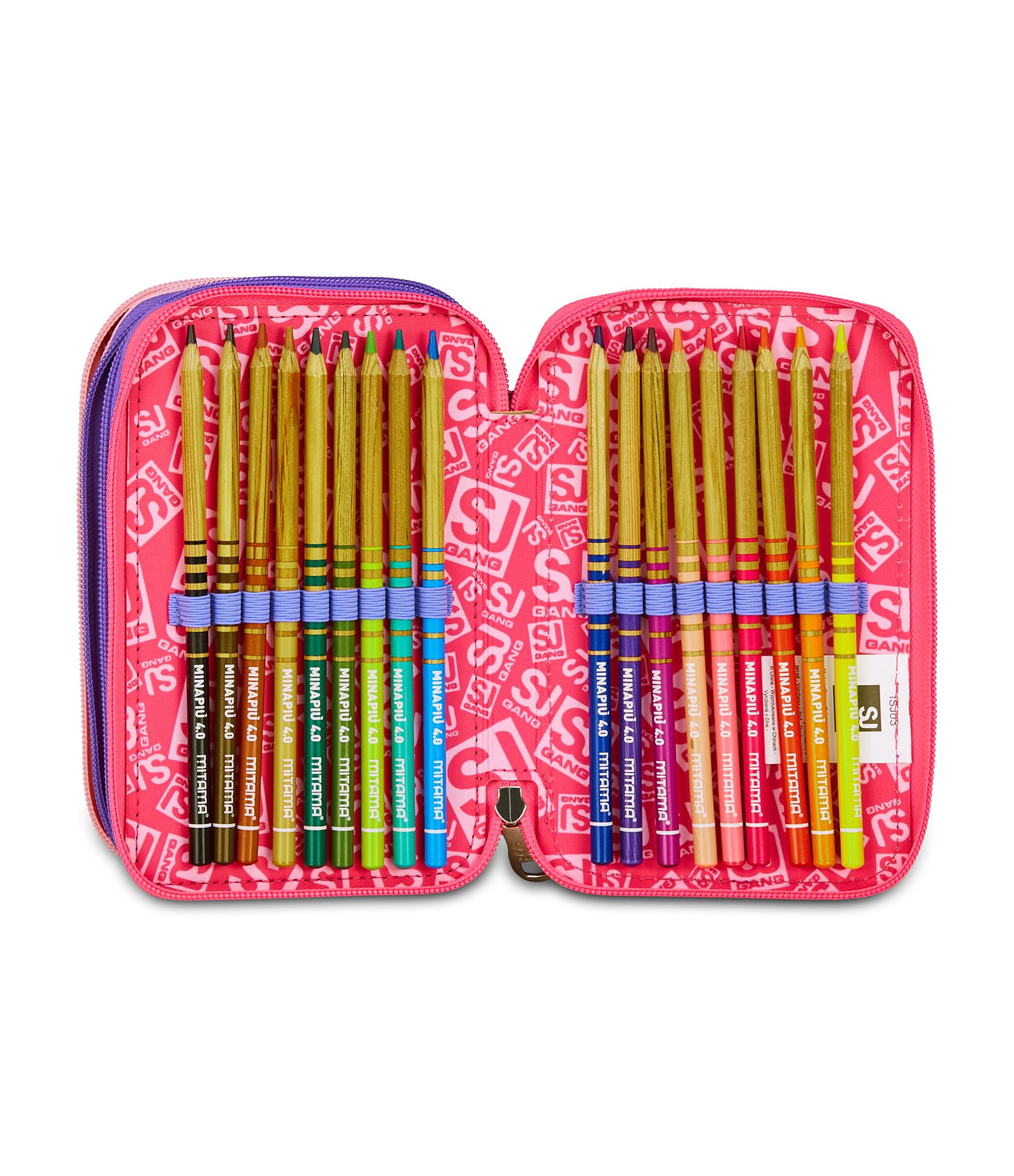 SJ GANG STYLE JAM GANG Astuccio Scuola 3 Zip, Rosa, Portapenne Triplo Scomparto Completo Di Penne, Matite, Colori, Accessori Zaino, Scuole Elementari, Bambina