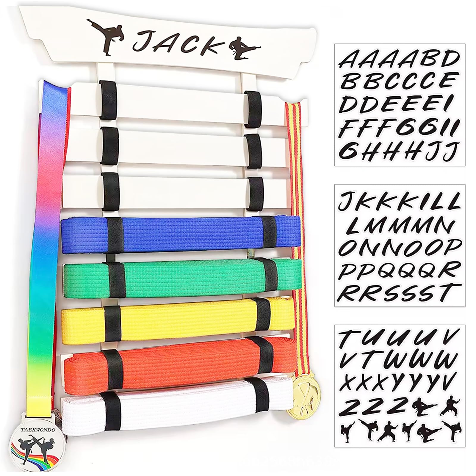 8 Ceintures Présentoir de Ceinture de karaté,Organisateur de Ceintures d'arts Martiaux présentoir de Ceinture de Taekwondo pour Enfants, Suspension Murale en bambouPorte-Ceinture Taekwondo