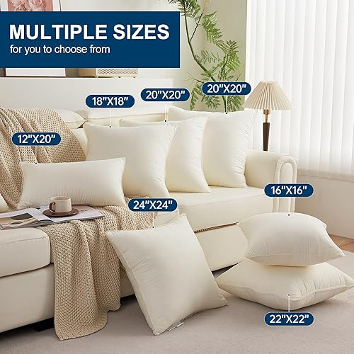 Miniatura 2 de Almohadas de 18 x 18 pulgadas, suaves y afelpadas, relleno de fibra virgen, almohadas decorativas para sofá, cama, lavables a máquina, color blanco,