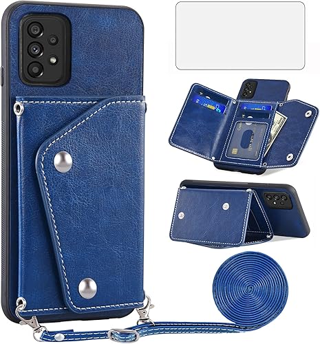 Asuwish Funda de teléfono para Samsung Galaxy A53 5G, funda tipo cartera con protector de pantalla de vidrio templado y tarjetero para tarjeta de