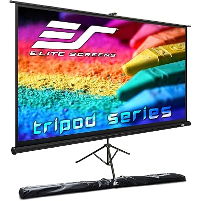 Elite Screens Tripod, 100-Inch 16:9 Portable Projector Screen with Stand– MaxWhite 2, 1.1 Gain, Adjustable Indoor Outdoor Pull Up Projection Screen for Home Theater, Office & Classroom, T100UWH, Black