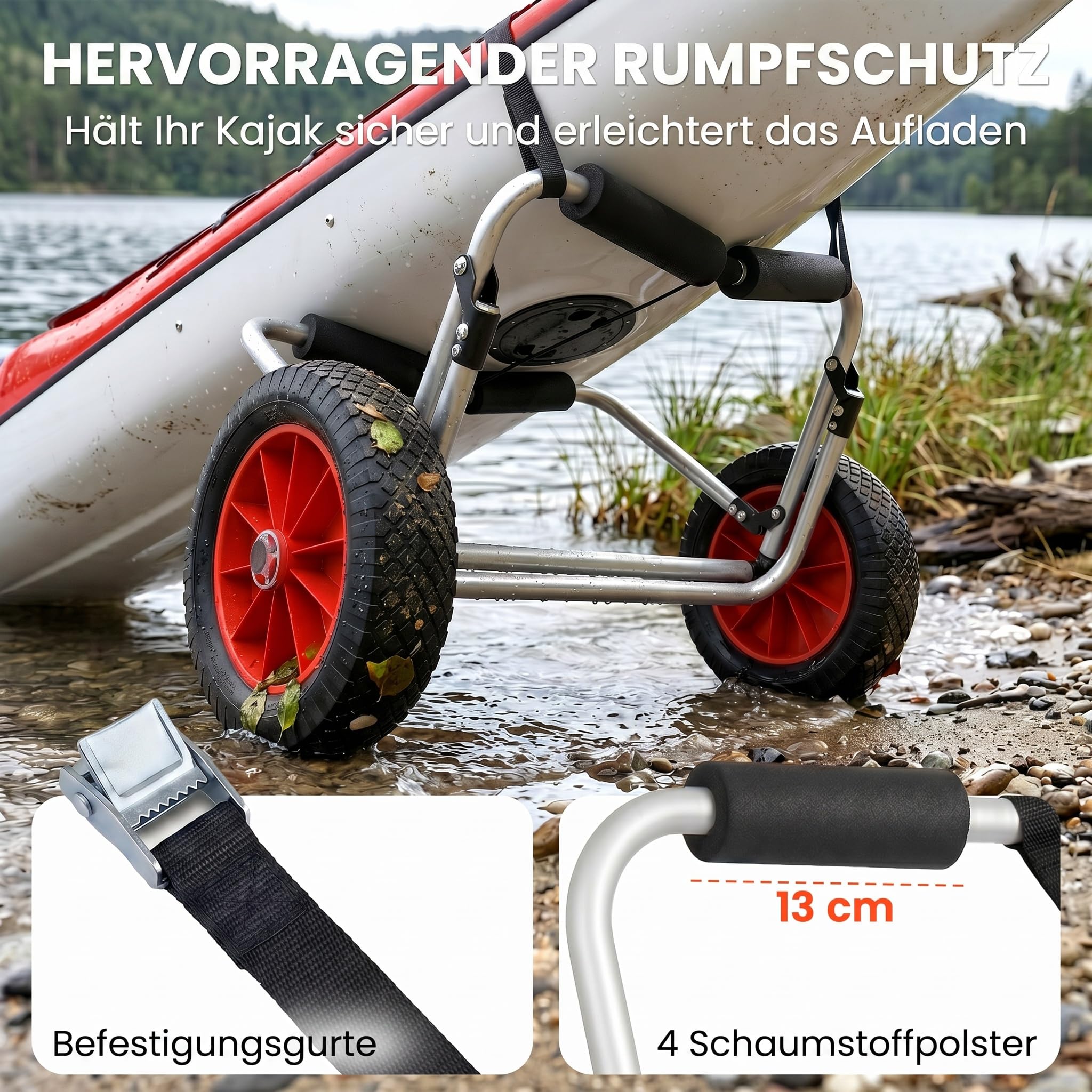 HOMCOM Kanuwagen klappbar bis 90 kg Alu Transportwagen Kajakwagen Bootswagen mit Gurt Räder gepolstert Surfwagen Kanuwagen Bootstrailer Trolley für Surfbrett Board Schlauchboot