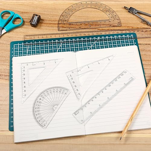 Miniatura 5 de Tenare Juego de 72 piezas de plástico transparente para matemáticas, incluye reglas triangulares transportadoras de 12 pulgadas, 6 pulgadas,