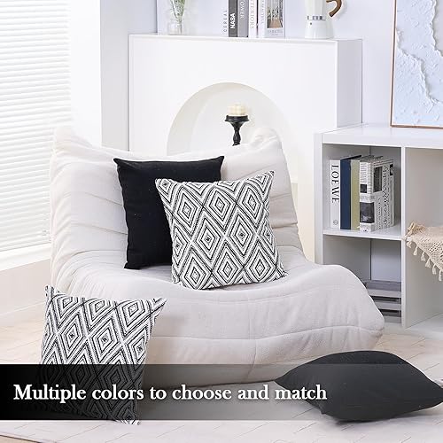 Miniatura 6 de HPUK - Juego de 4 fundas de cojín decorativas de lino para sofá o sala de estar, 18 x 18 pulgadas, diseño geométrico, color negro