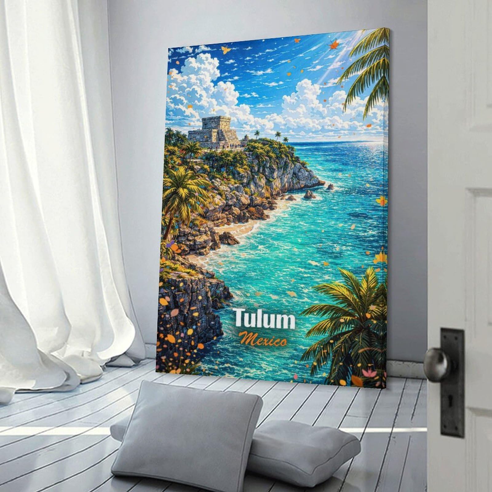 Junmoney Canvas Art Print Tulum Mexico Coastal Ruins, 20x30inch(50x75cm), for New Homes, Bedrooms Or Workspaces, Thoughtful Wall Decor for Art Lovers