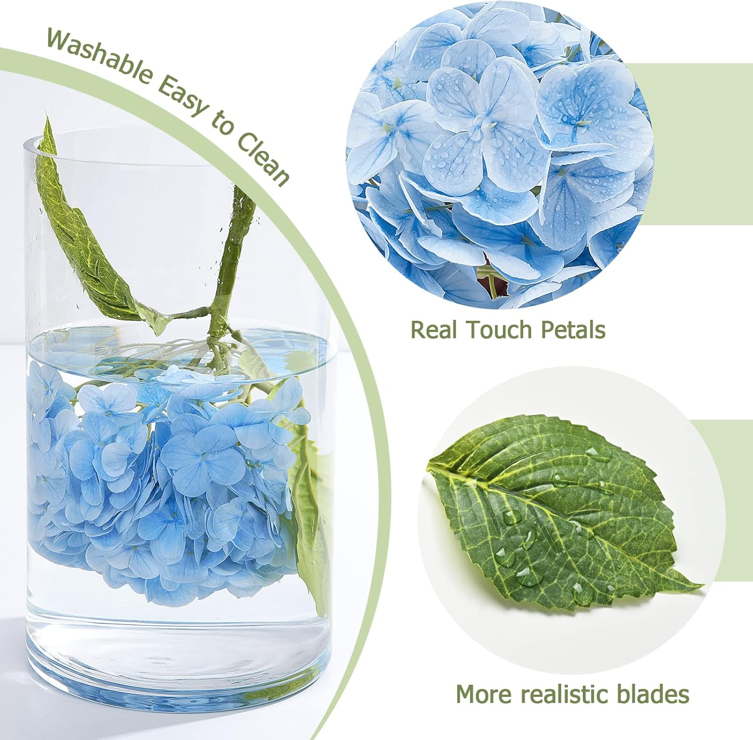 Waipfaru 21" Real Touch Blue Hydrangea Artificial Flowers with Long Stem & Leaves, Full Latex Faux Hydrangea Flowers for Home Decor Party Floral Arrangements Wedding Bouquets Centerpieces, 3Pcs - Image 5