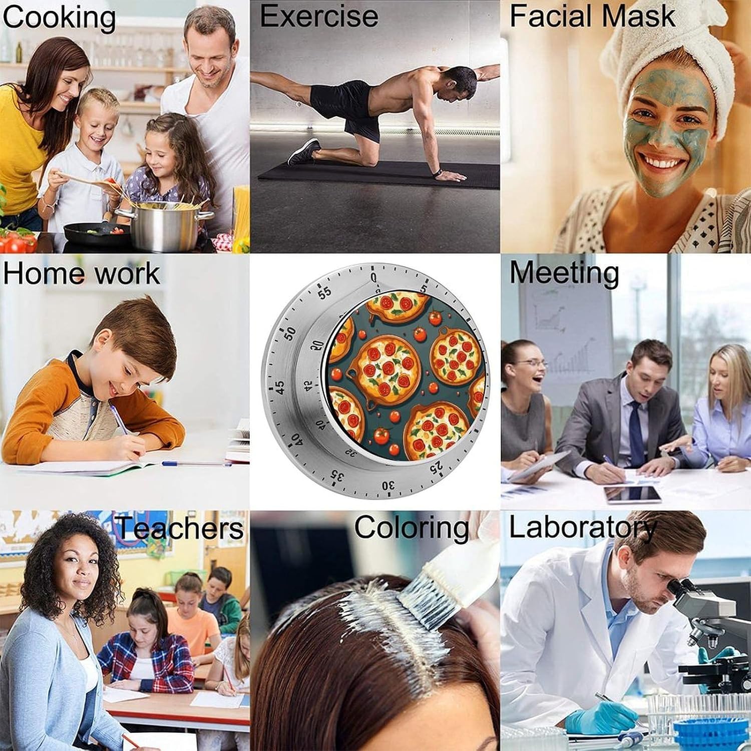 Pizza Food Stainless Steel Timer, Kitchen Timer with Magnetic Base, Countdown Timers for Gym, Office, Cooking, Baking, Jogging