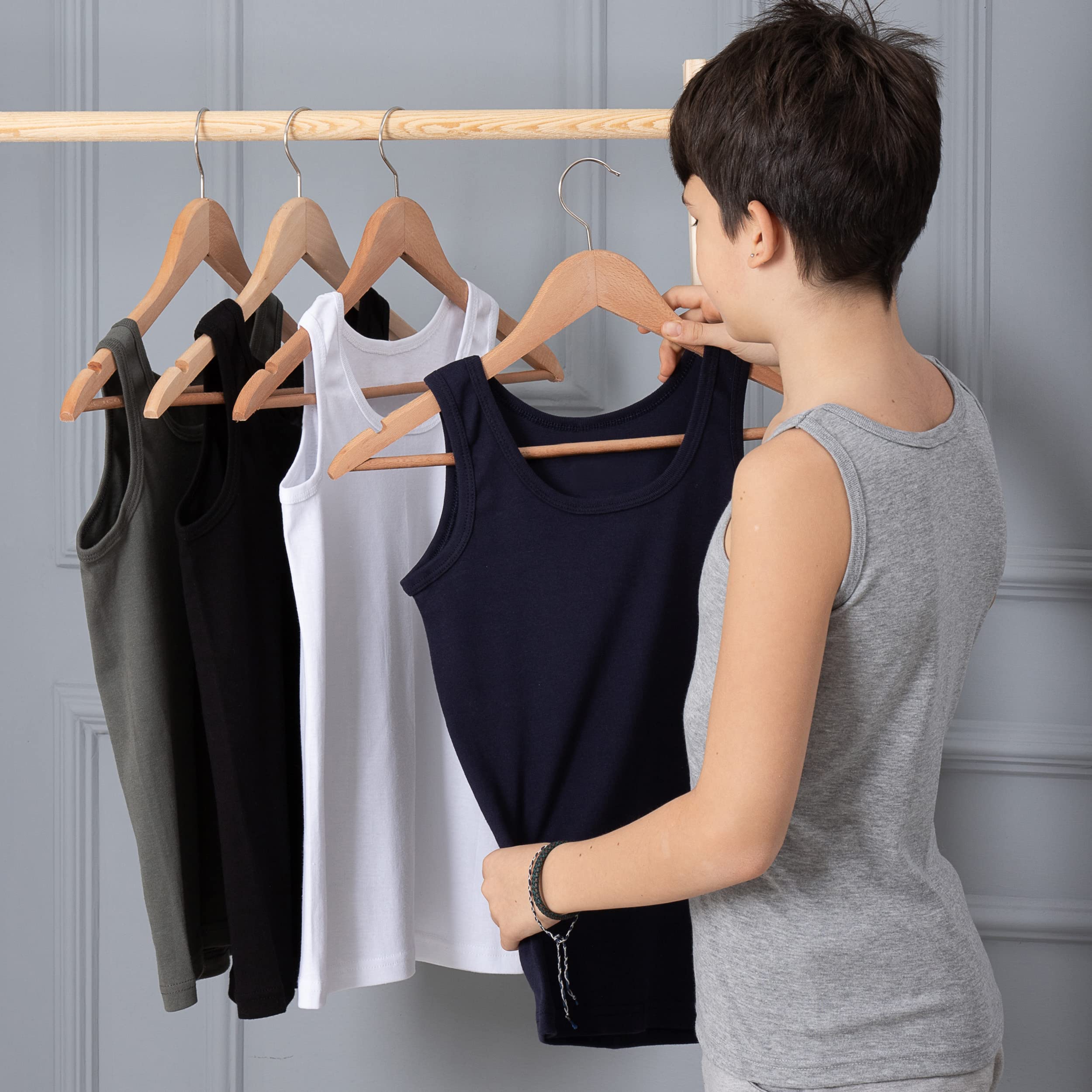 LOREZA 5 Pack Jungen Unterhemden Feinripp 100% Baumwolle ohne Seitennaht Tank Top - Atmungsaktiv und Formstabil