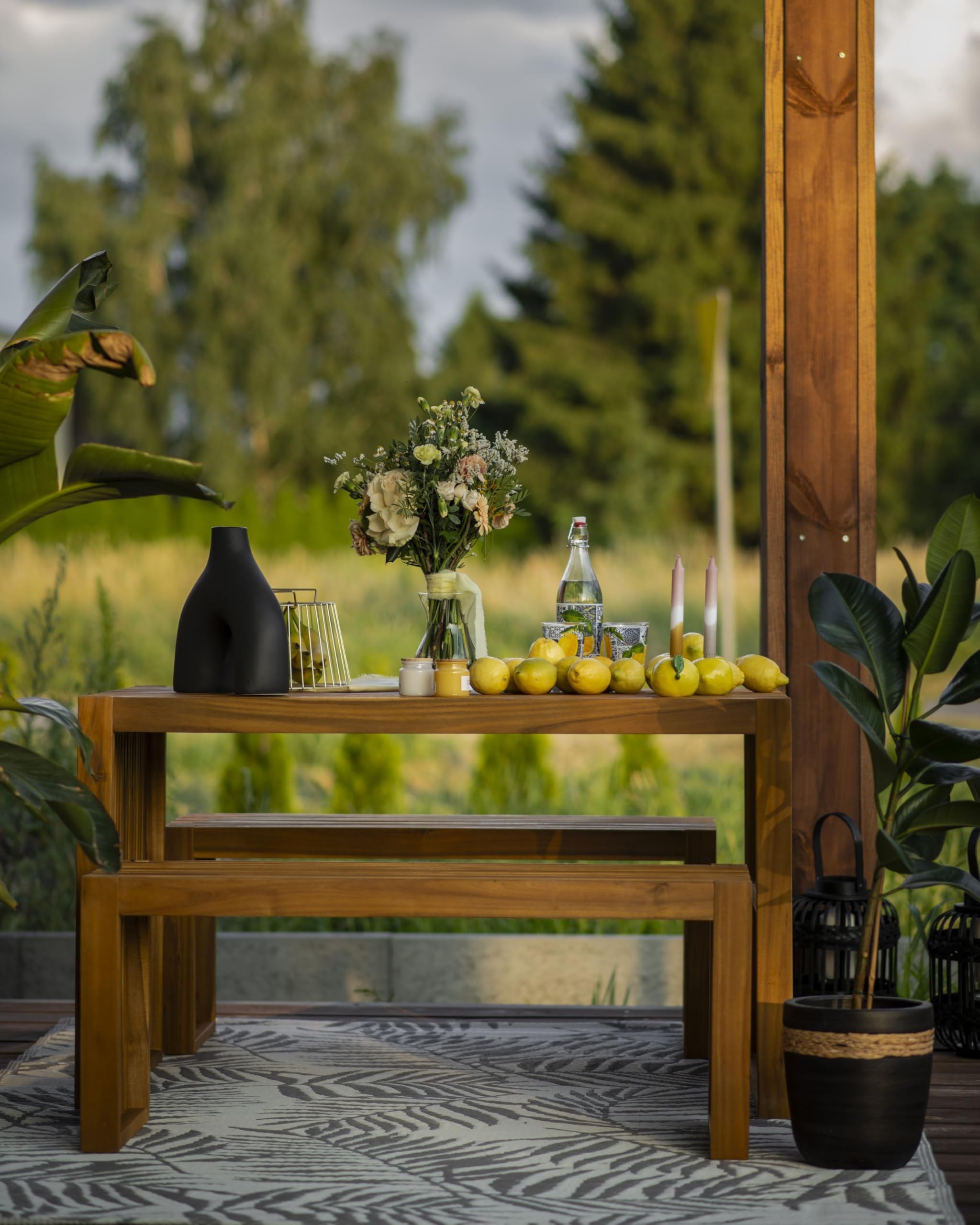Banc de Salle à Manger 2 Places Intérieur Extérieur 105 cm en Bois d'Acacia Clair Bellano