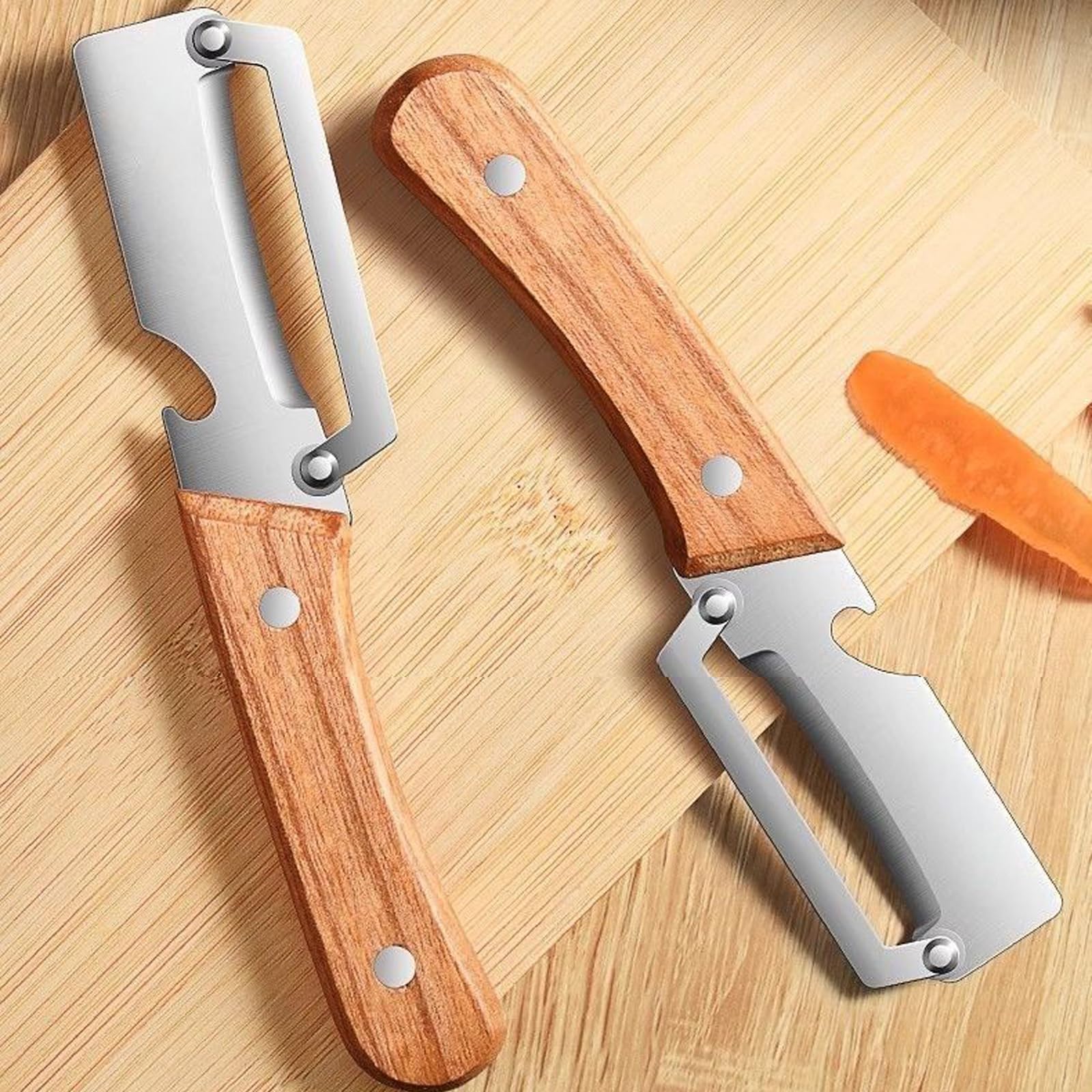 Multifunctional Vegetable Peeler for Kitchen, 2 in 1 Fruit and Vegetable Peeler with Bottle Opener, Stainless Steel Potato Peeler with Wooden Handle, Universal Peeler for Apples, Pumpkins and Papayas — Amazon image 6