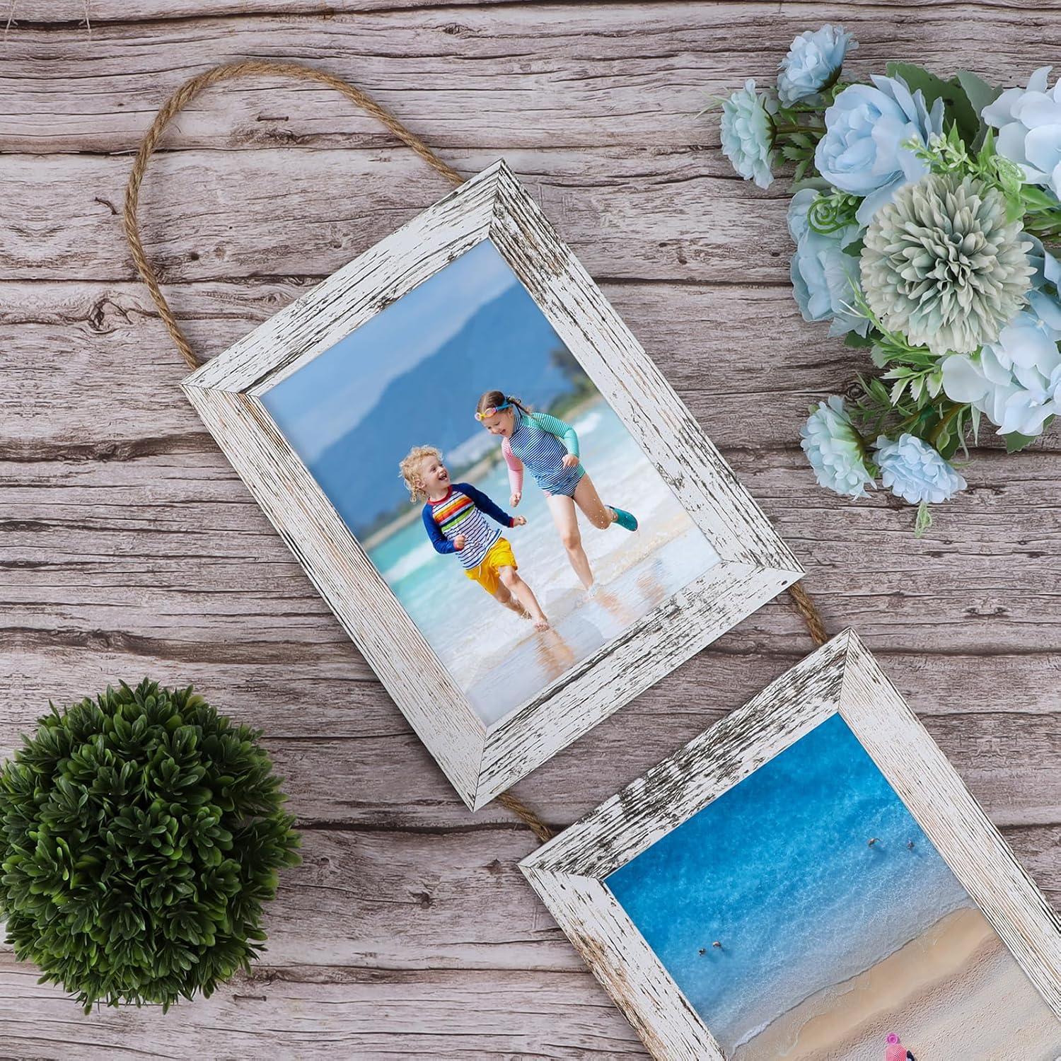 Lavezee 5x7 Collage Hanging Triple Picture Frames Set, 6 Opening Distressed White Vertical Frame Made to Display 5 by 7 Inch Photo Prints for Wall Decor - Image 4