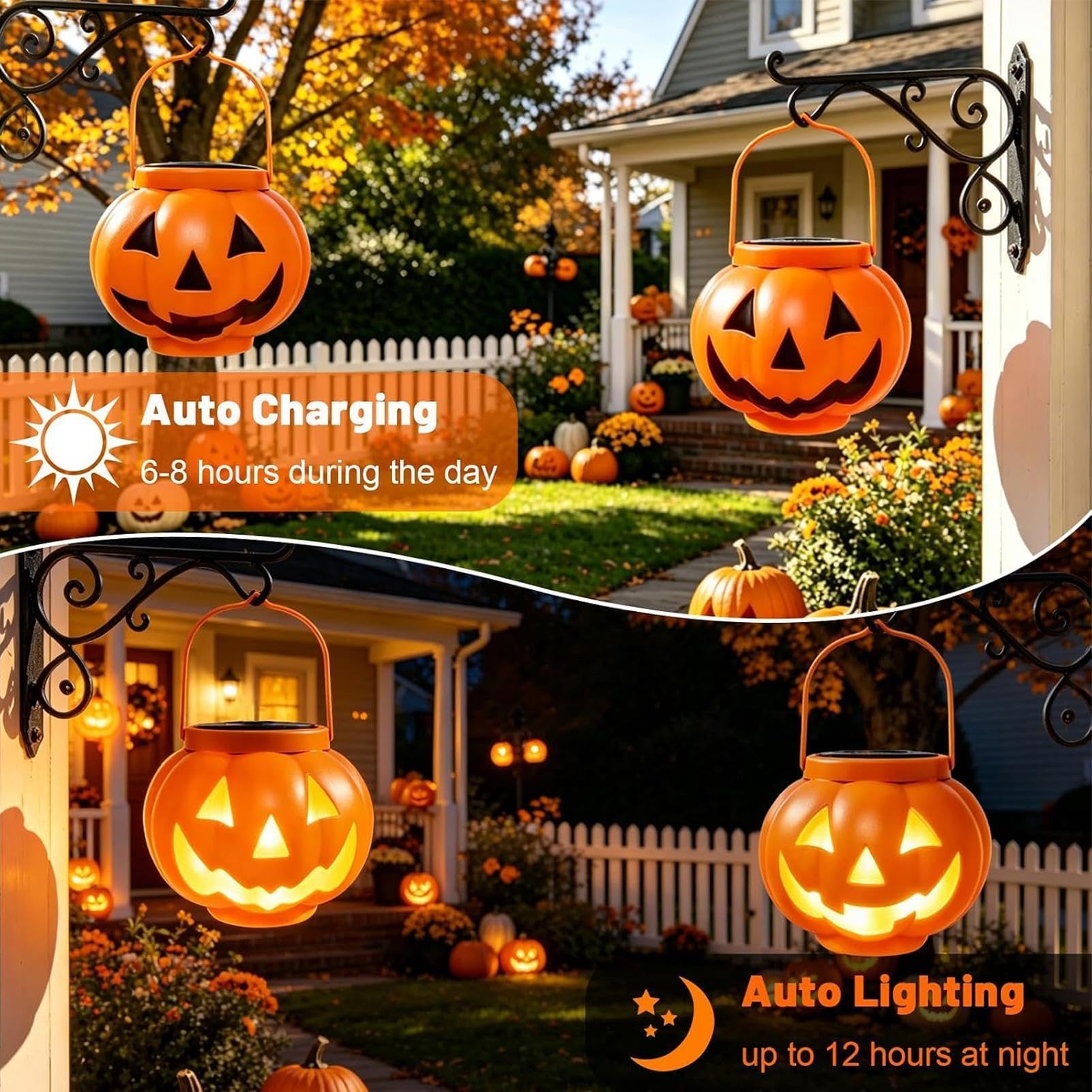 Solarbetriebene Kürbislaterne Wasserdichte & Gruselige Lampe | Halloween Solar Laterne für Herbst, Erntedankfest, Hinterhof, Garten, Weg, Rasen, und Wand