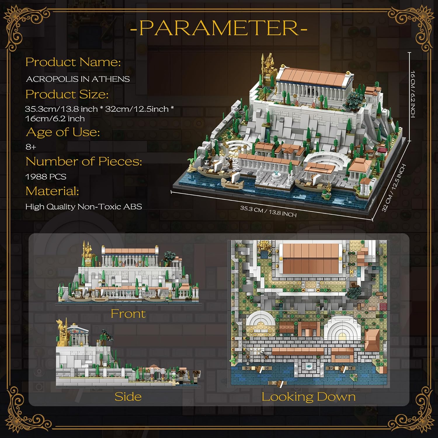 Architecture Acropolis Castle, Famous Landmark Architecture Athenian Acropolis Building Block Sets, Collectible Exhibition Model for Children and Adults