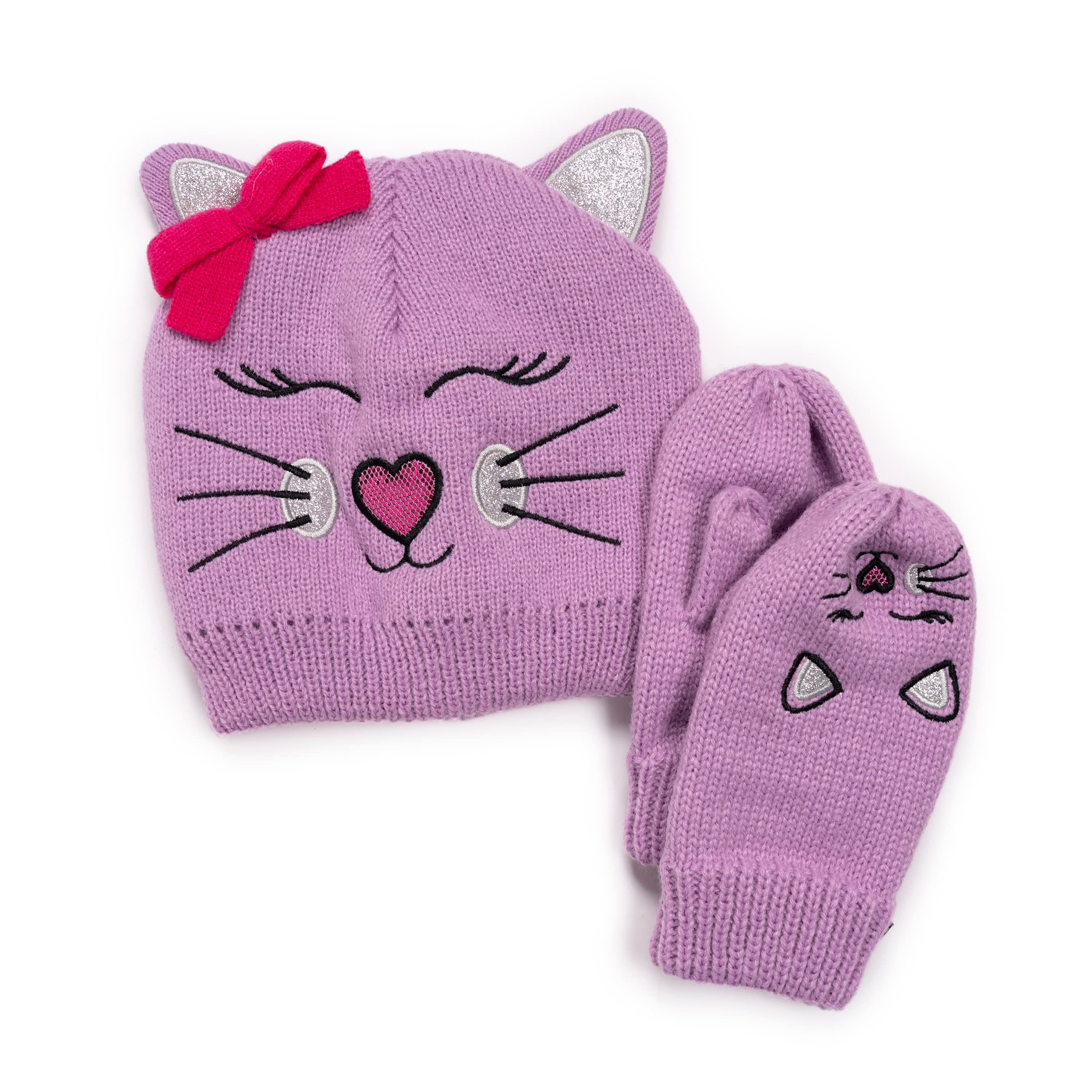 MUK LUKS Unisex Kid's Beanie and Mitten, Kitty, OS