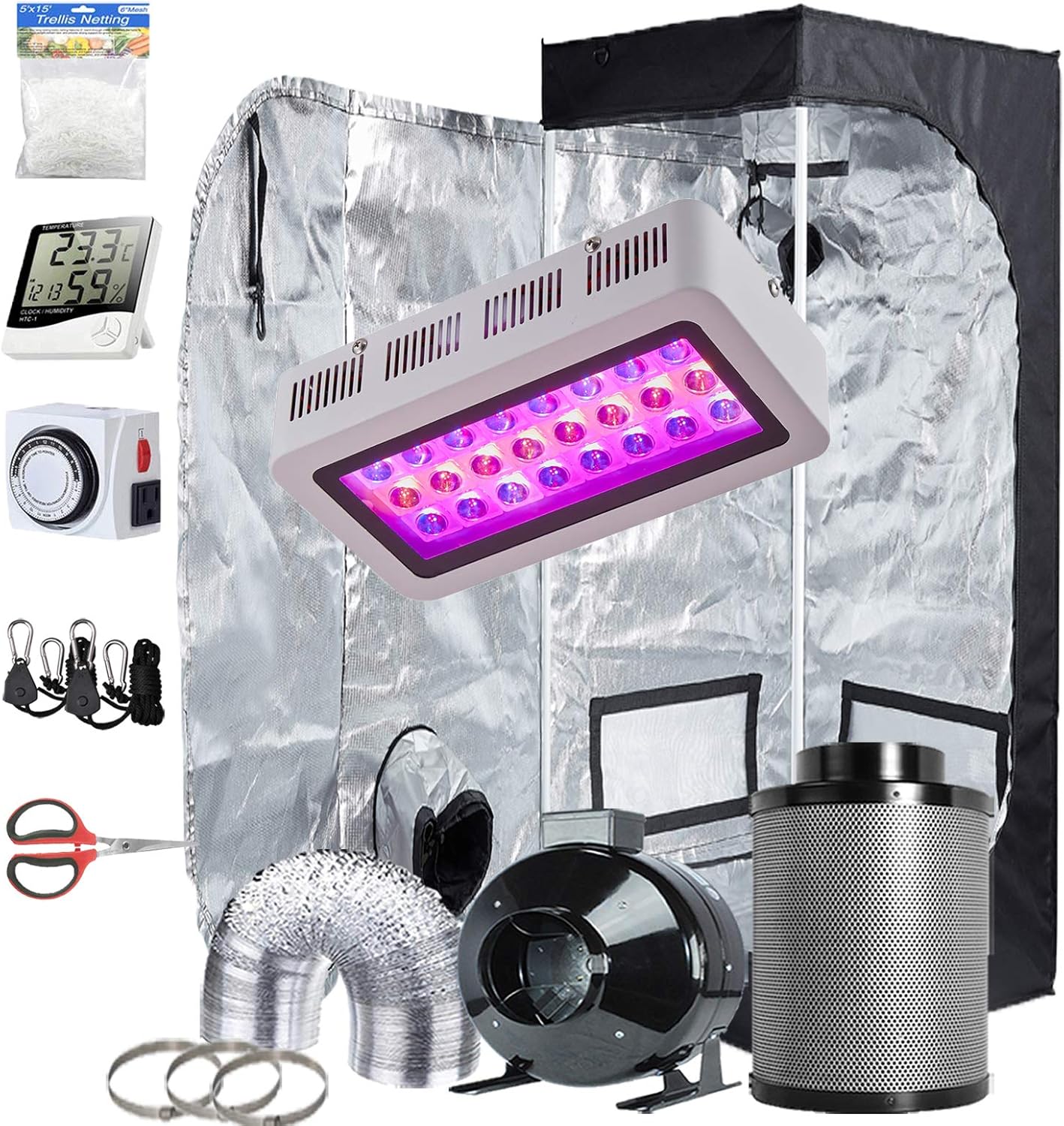 TopoGrow Grow Tent Complete Kit 300W LED Grow Light FullSpectrum