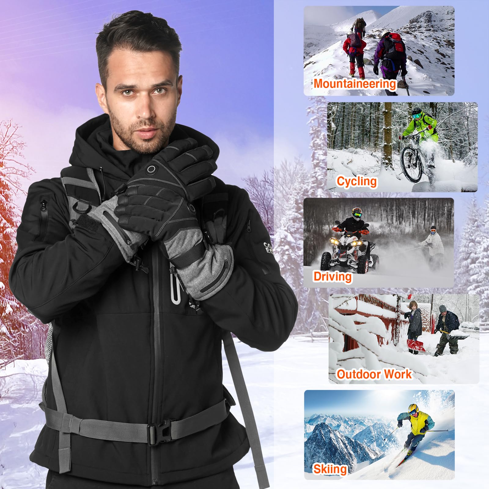 COREEGDE Gants chauffants, gants chauffants pour homme et femme, gants chauffants, gants de ski électriques avec batterie 7,4 V 3000 mAh, gants pour moto, snowboard, cyclisme, pêche