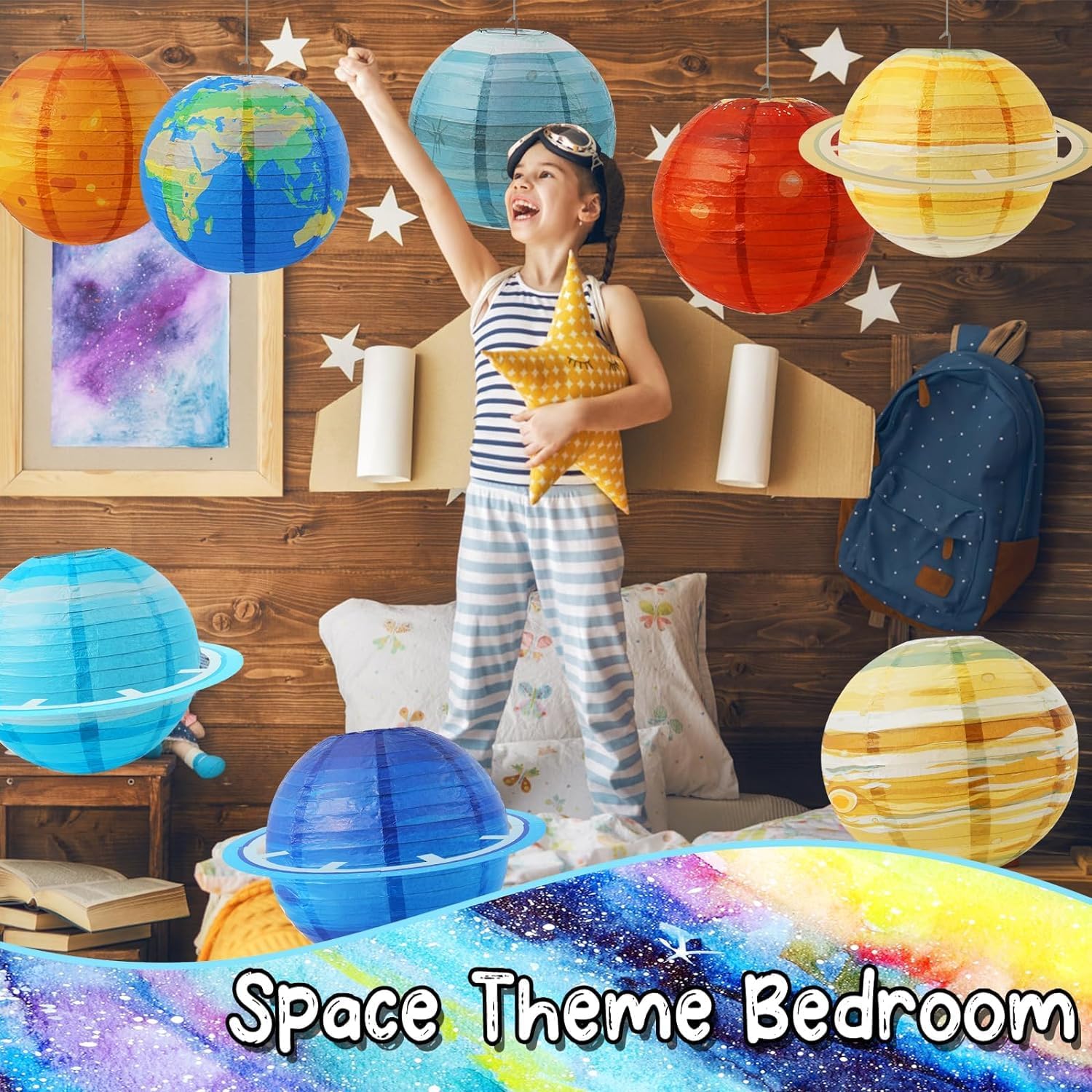 Space Planet Paper Lanterns 12 in Solar System Hanging Decor Out of This World Outer Space Party Decorations for Kids Astronaut Theme Party Supplies Galaxy Earth Home Birthday Decorations 8PCS