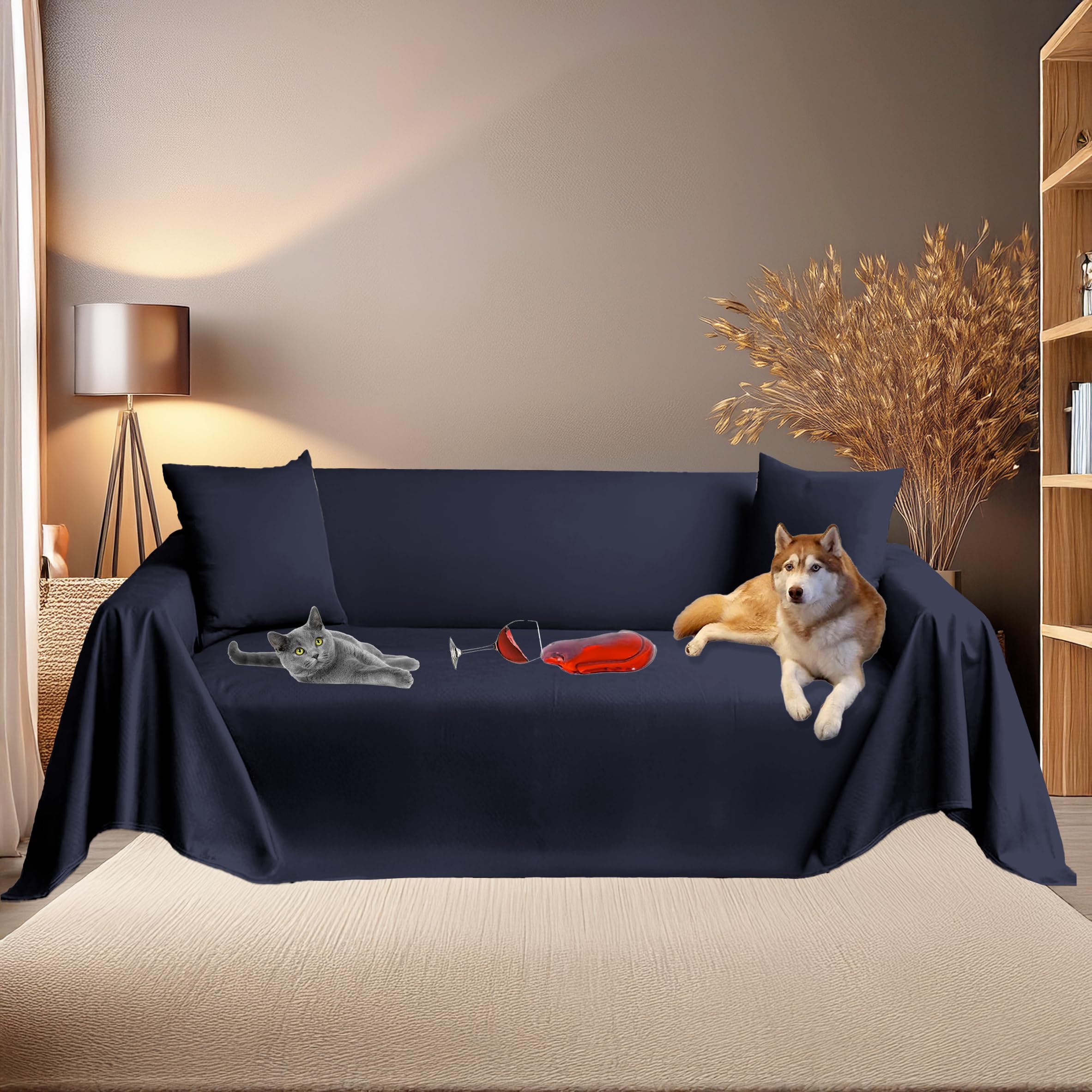 Byour3 - Funda Sofá 3 4 5 Plazas Super Impermeable Animales Salvar Sofa Antimanchas Resistente Anti Pelo Gato Perro Niños Funda Protectora de Sofás Fácil de Limpiar (Azul Royal, 3 plazas)