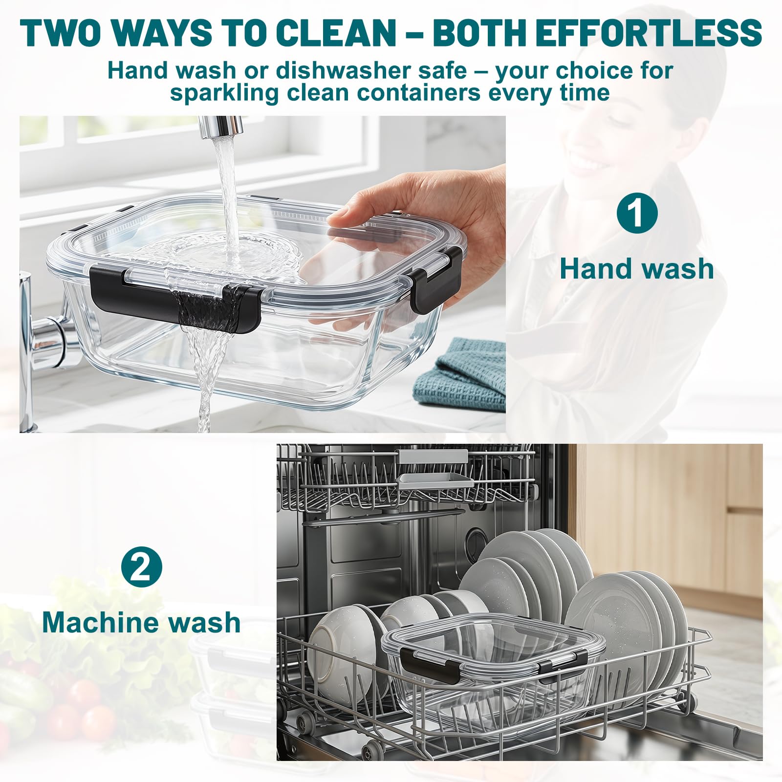 Contenitori per alimenti in vetro borosilicato con coperchi, confezione da 5 contenitori per la preparazione dei pasti da 1040 ml, adatti per forno e congelatore, ermetici, a prova di perdite
