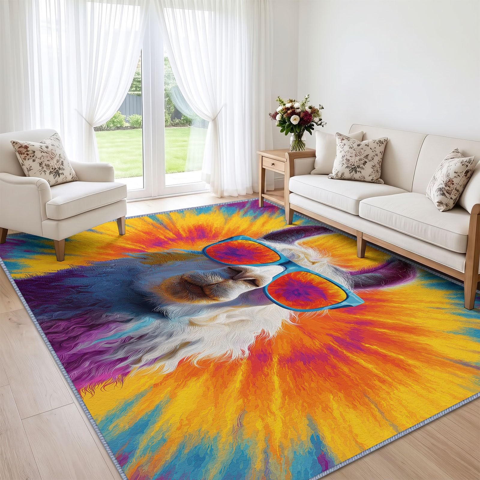 Générique Tapis Salon Mouton Tie-Dye 100 x 160 cm, Lavable en Machine Tapis de Sol Bohème Doux Antidérapant pour Entree Interieur, Chambre, Salle à Manger
