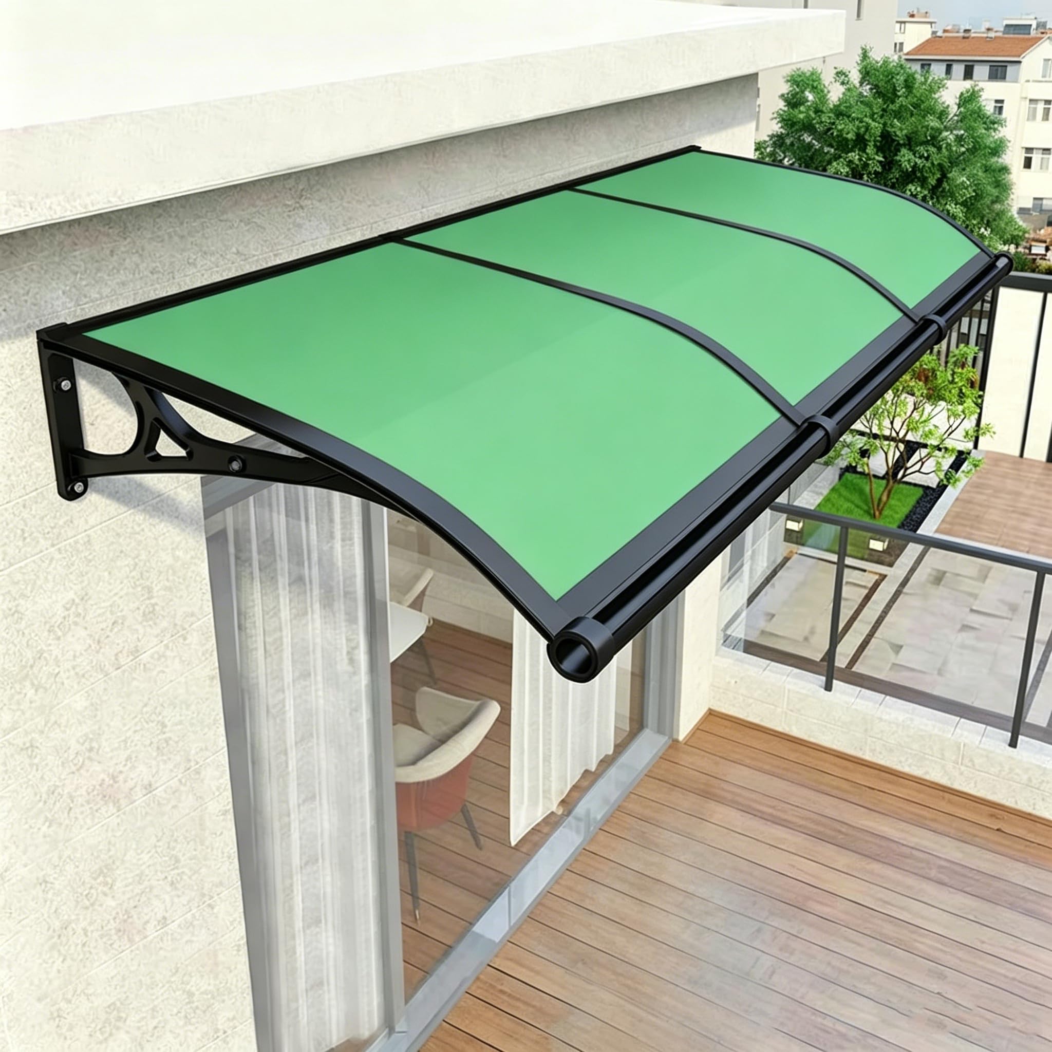 Awning for patio Door Entrance, Exterior Window Awnings Polycarbonate Cover Aluminum Brackets sun shades outdoor patio Drainage UV Rain Snow Proof Canopy(Size:80x240cm/31.5x94.5in,Color:Grass Green)