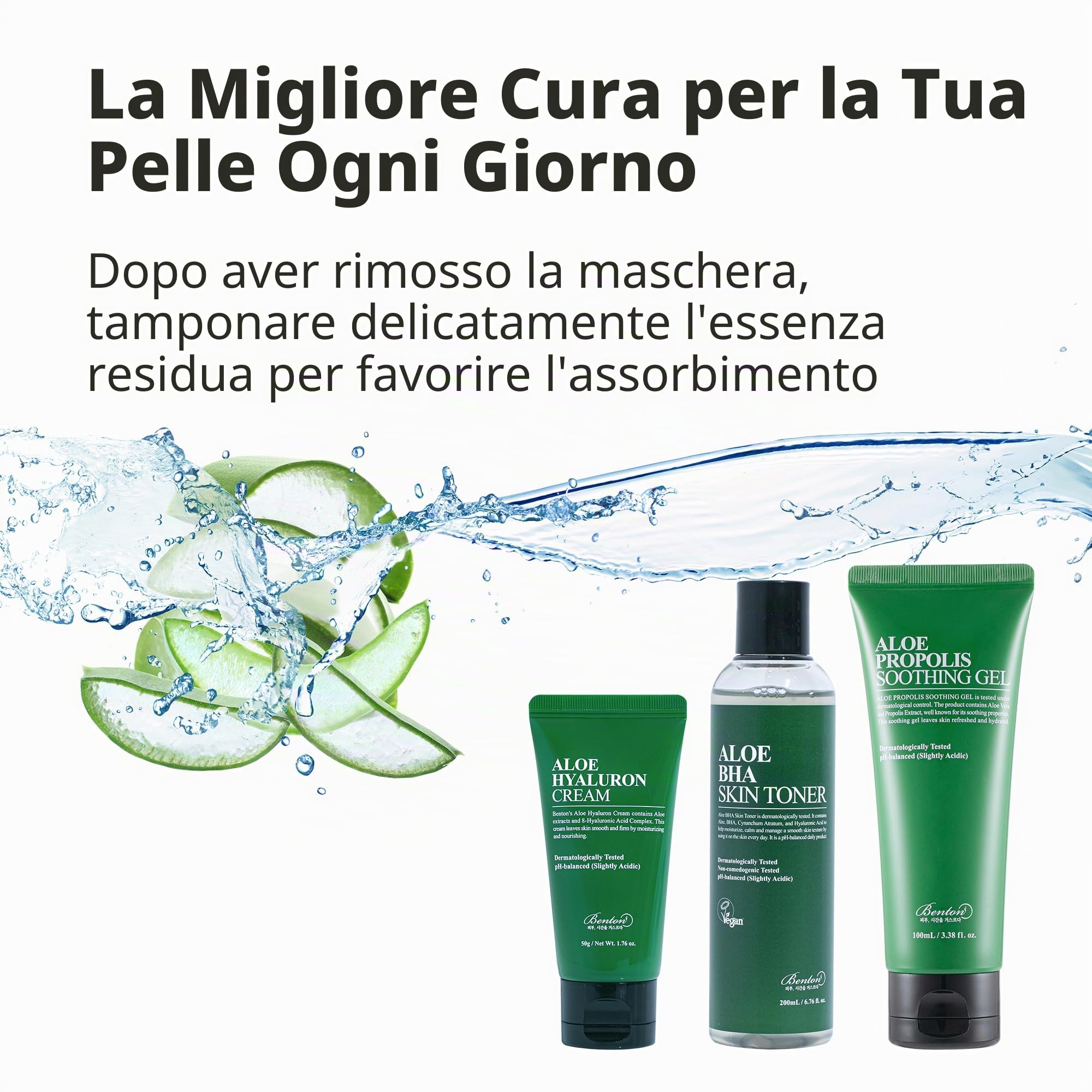 BENTON Maschera lenitiva all'aloe da 23 g, confezione da 10 – Aloe e foglie di tè verde contenute in acqua, maschera idratante e rinfrescante per il viso, fresca idratazione e effetto rinfrescante