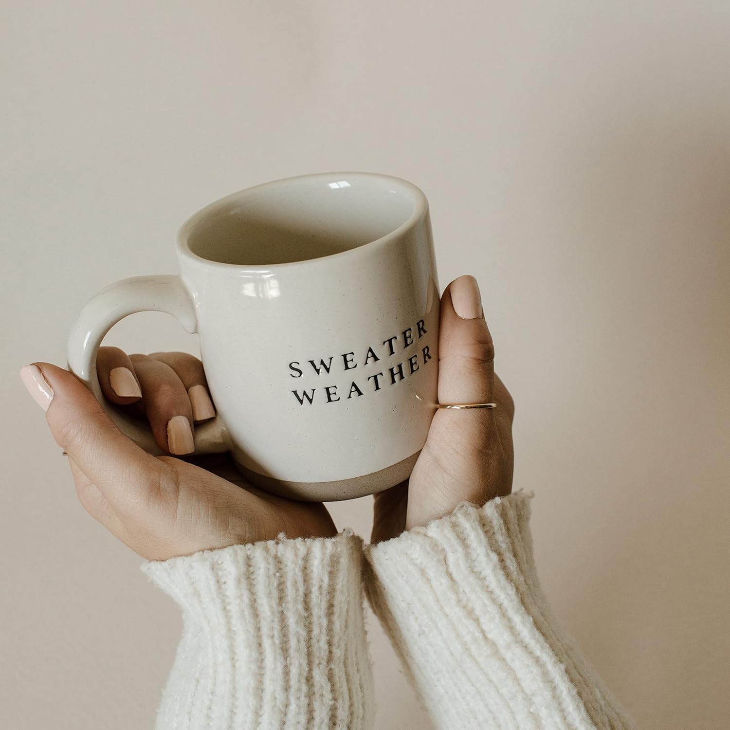Sweater Weather Beige Ceramic Stoneware Coffee Mug - 14oz