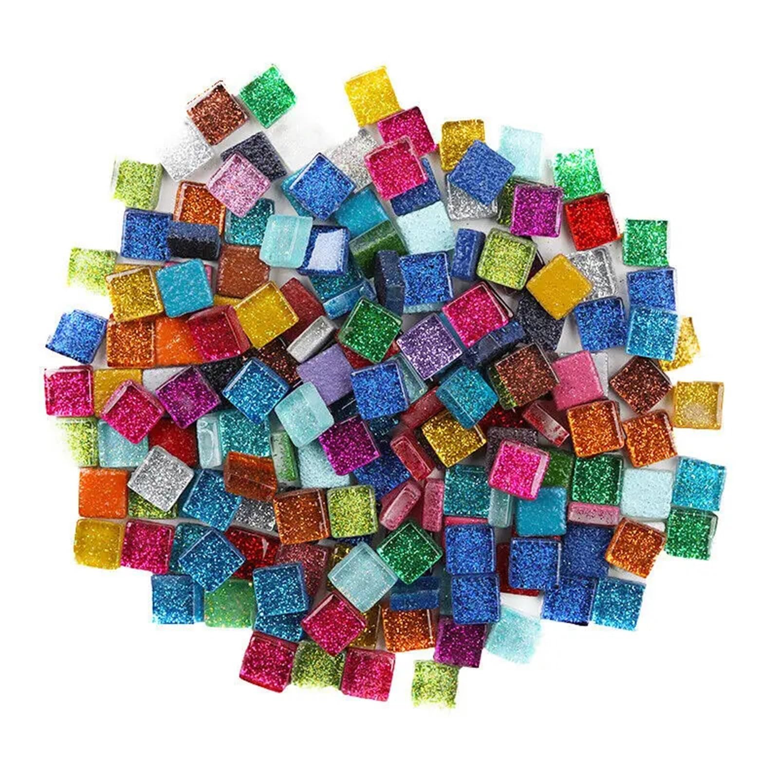 300g Glass Mosaic Tiles for Craft, 10mm Square Glitter Art Pieces for DIY Projects