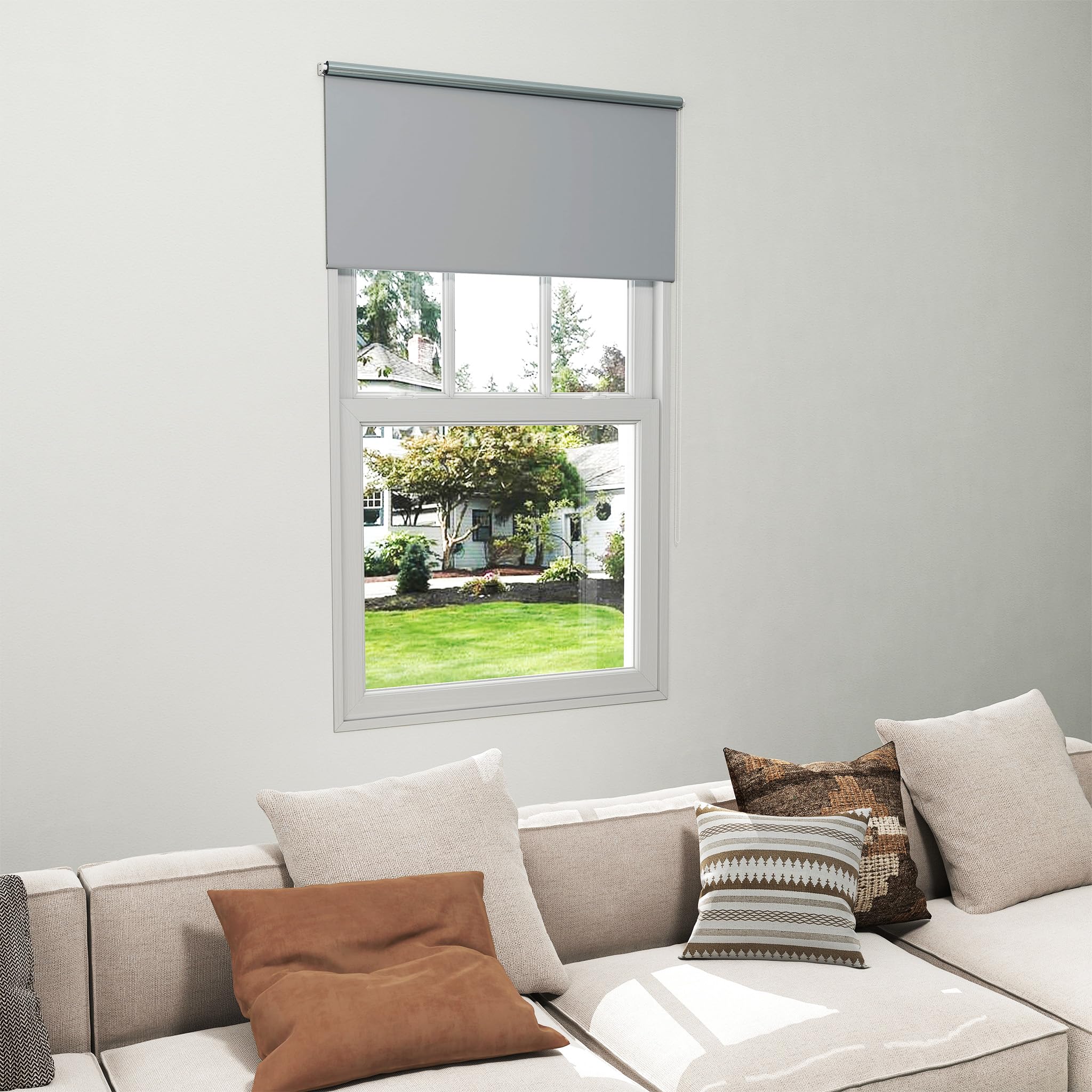 Aufun Estor opaco térmico enrollable de tracción lateral, sin taladrar, fijación Klemmfix (120 x 160 cm, gris)