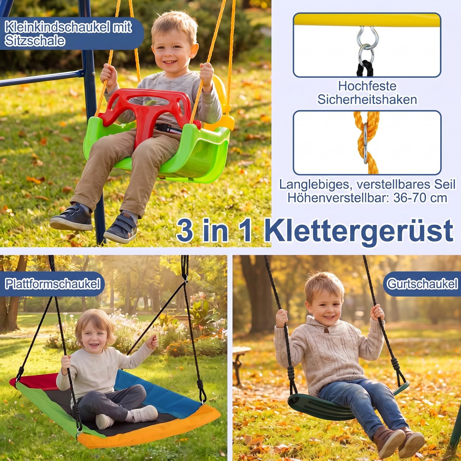 COSTWAY Schaukelgestell mit Nestschaukel, elastischer Kinderschaukel & Babyschaukel, Schaukelgerüst aus Metall bis 300 kg belastbar, Outdoor Schaukel für Kinder, Garten