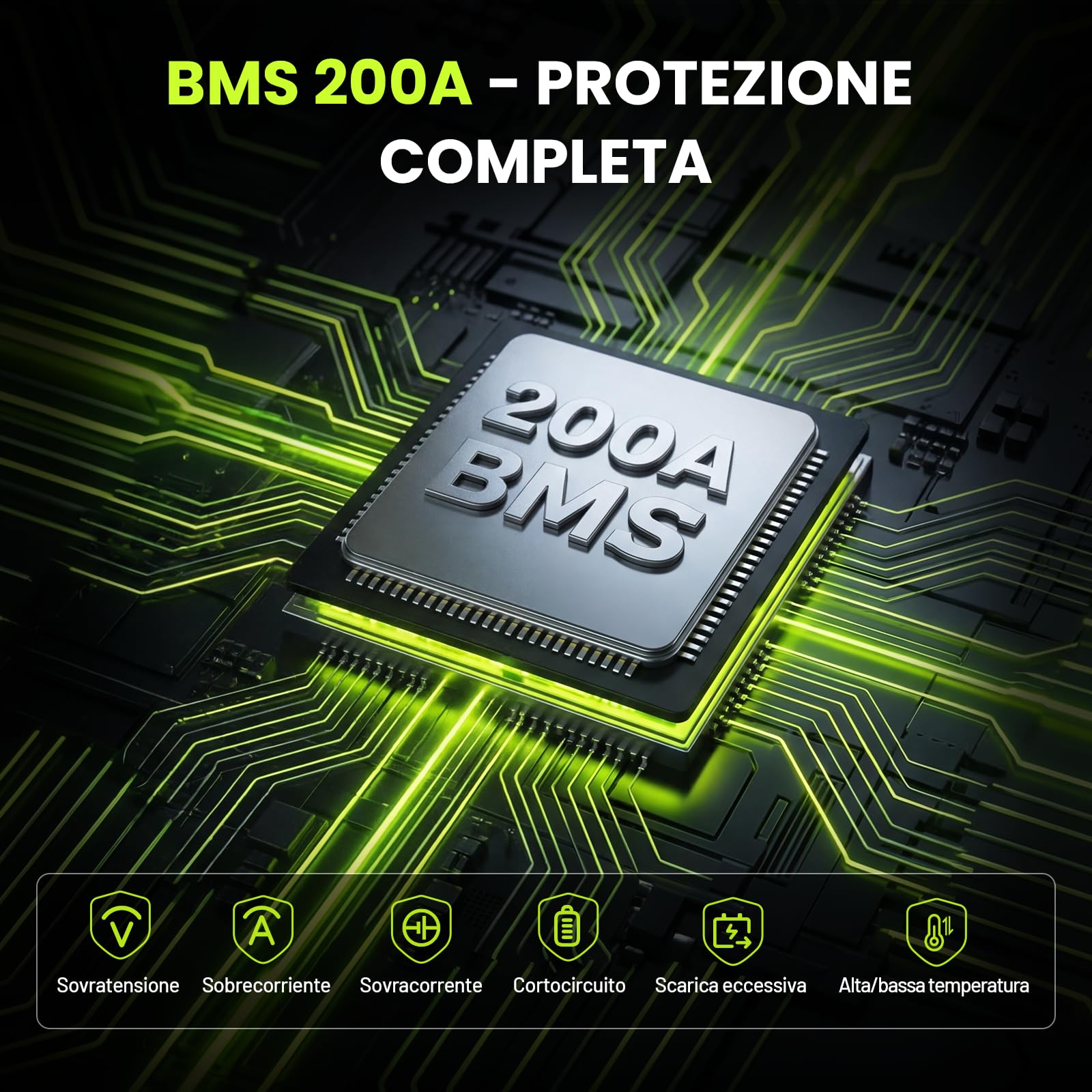 Batteria CyberOpean LiFePO4 da 12V 200Ah con BMS da 200A, Batteria al Litio da 2560Wh, Celle di Grado A per Veicoli Elettrici, Ricarica Rapida, IP65, per Impianti Solari, Camper e Sistemi Off-grid