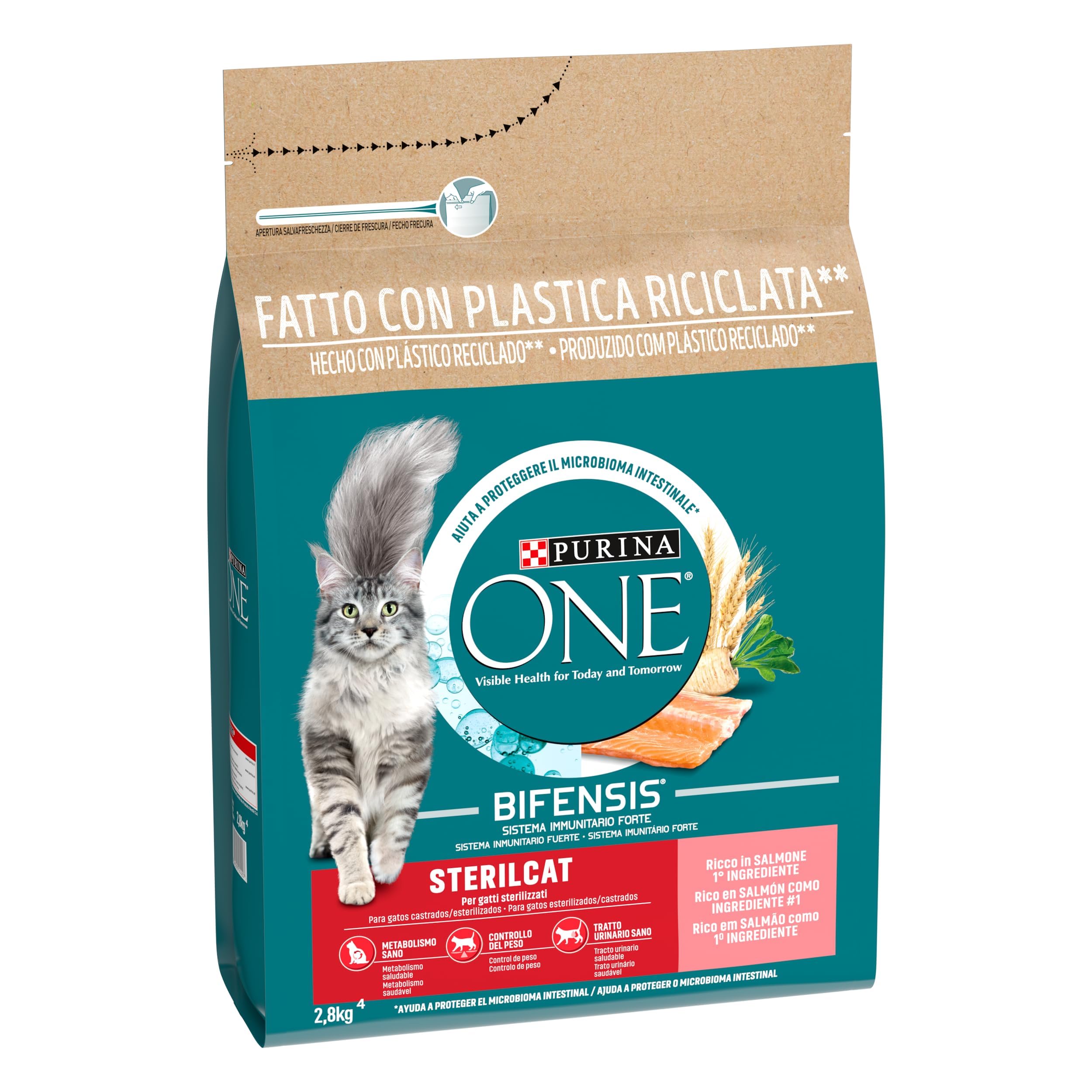 Purina ONE Bifensis Comida Pienso para Gato Esterilizado Adulto con Salmón, Bolsa de 2,8kg