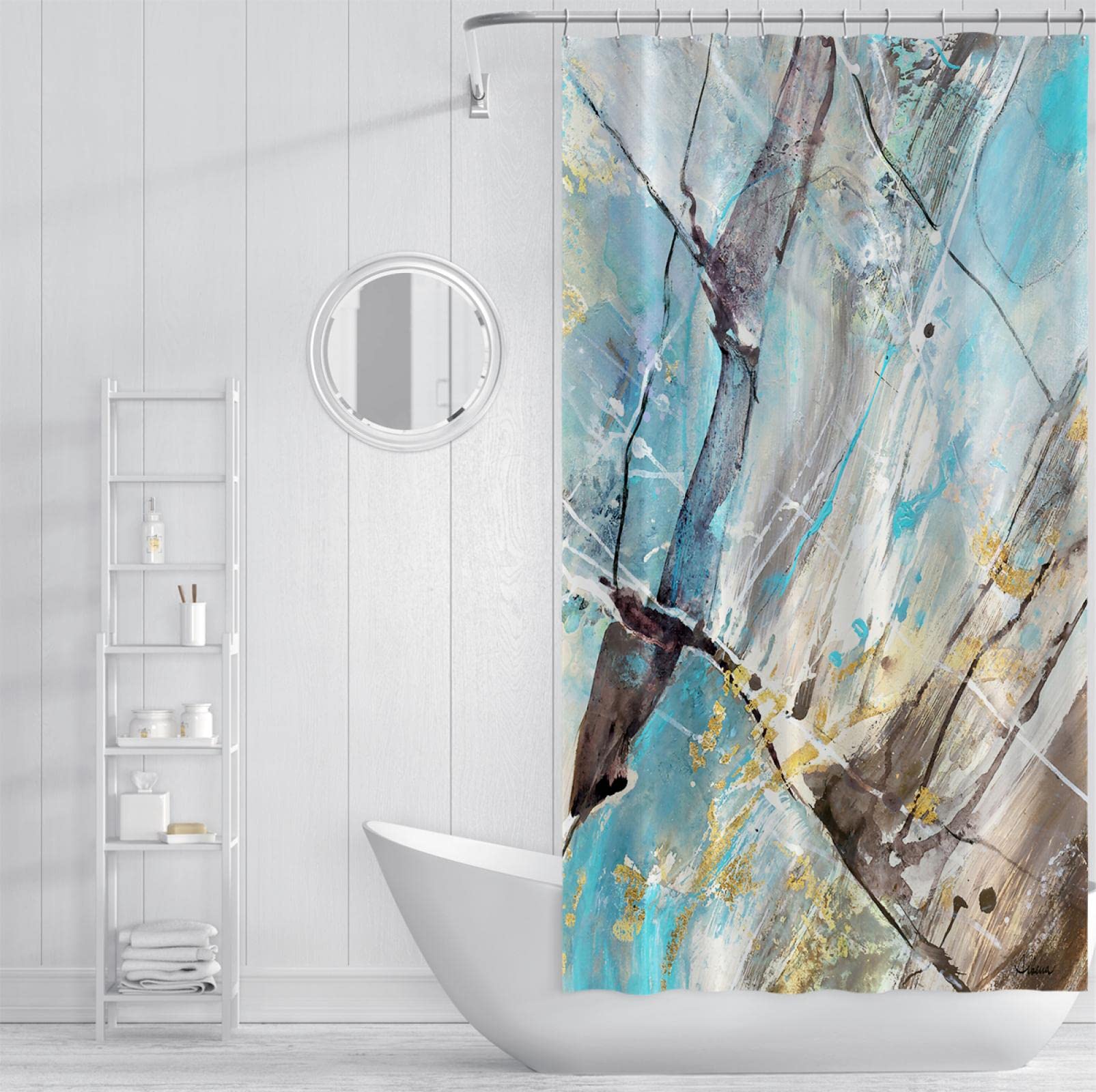 Cortinas de Ducha de mármol Abstracto para el baño Tela Azul Cortina de Ducha de poliéster húmeda Cómoda Cortina de bañera de Secado rápido W240xL200cm