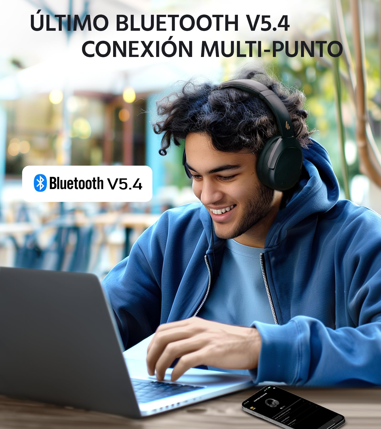 Edifier W830NB - Auriculares inalámbricos con -45 dB ANC, batería de 94 Horas, Sonido LDAC Hi-Res, Audio Espacial, Carga rápida, Bluetooth V5.4, Color Negro