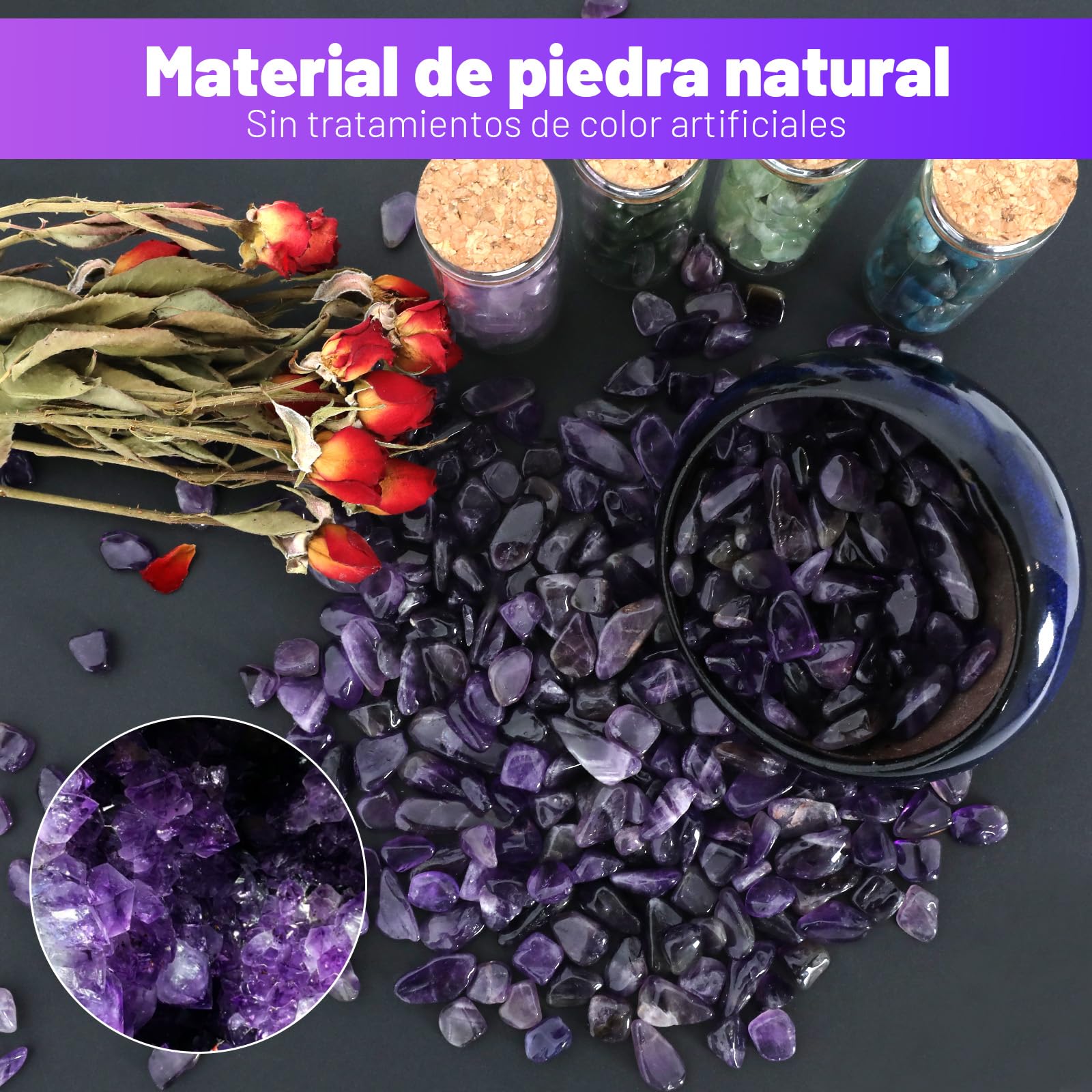 Marca: Orientrea 500g Chips de Cristal Natural de Amatista Triturado - Chips de Cristales de Sanación de Amatista a Granel, Gemas de Cristal Triturado para Manualidades, Hermoso Paquete para Regalo in use