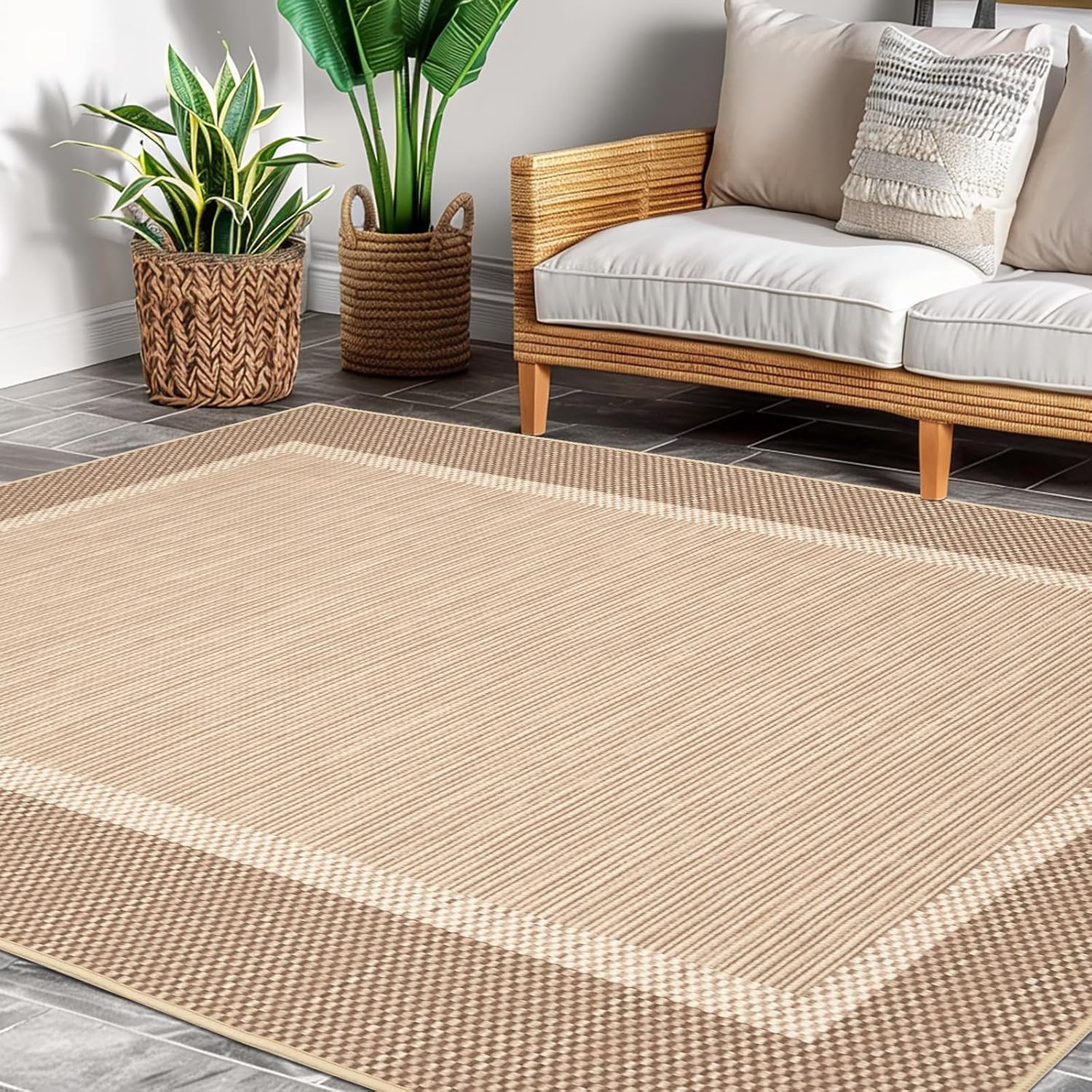 ILANGO Jute Area Rugs 8x10 for Living Room, Woven Washable Outdoor Rugs, Natural Farmhouse Indoor Rugs for High Traffice Areas, Non Slip Carpet with