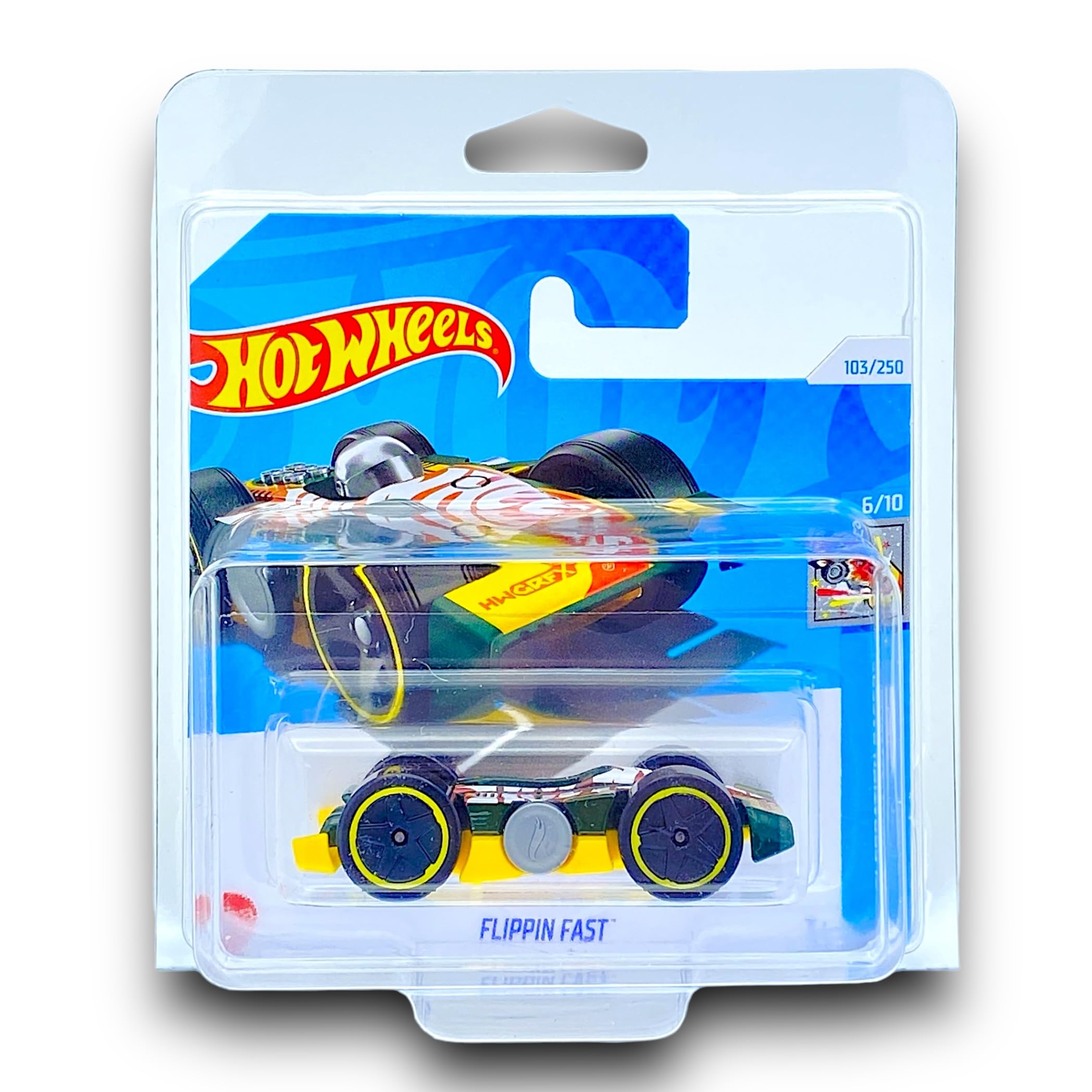 Hot Wheels Flippin Fast (Green, Yellow & Red) 6/10 HW Celebration Racers - 2024-103/250 (Short Card) - includes a KLAS Car Keeper Protector Case - HTD44