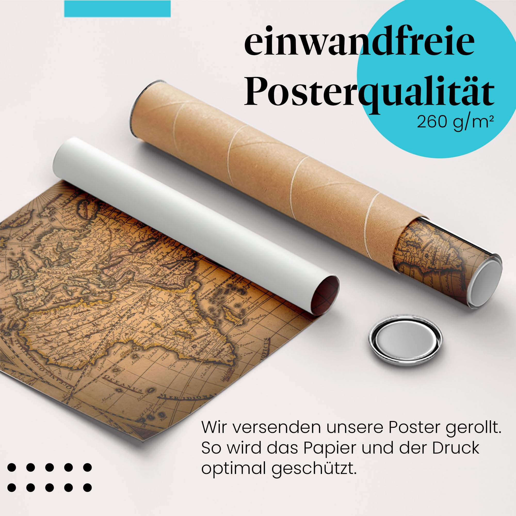 Postereck - 3336 - Landkarte, Rustikal Retro Alt Weltkarte Antik - Unterricht Klassenzimmer Schule Wandposter Fotoposter Bilder Wandbild Wandbilder - Leinwand - 100,0 cm x 75,0 cm